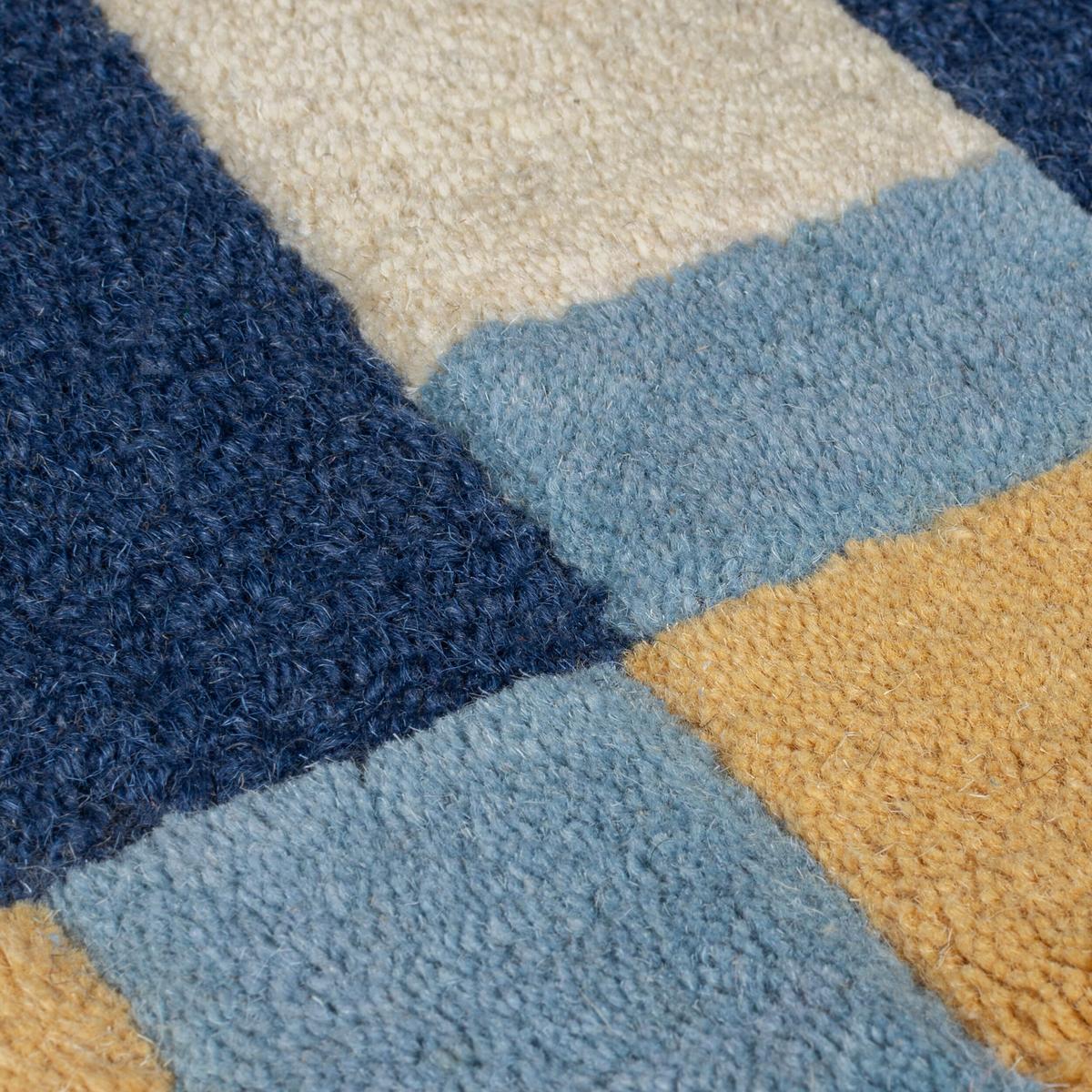WOLLTEPPICH WENSUM, geometrisch, Blau-Gelb, 200 x 290 cm - Blau, Textil (290/200cm) - KADIMA DESIGN