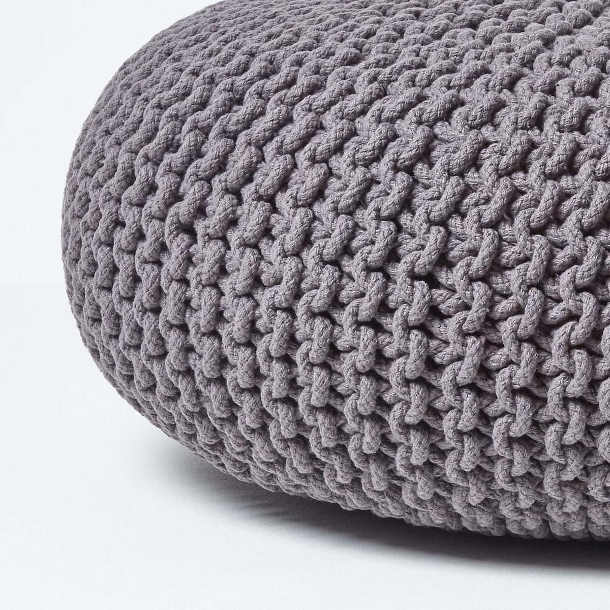 STRICK-POUF grau, Bodenkissen rund 70/70/23 cm - Grau, Textil (70/23/70cm) - Homescapes