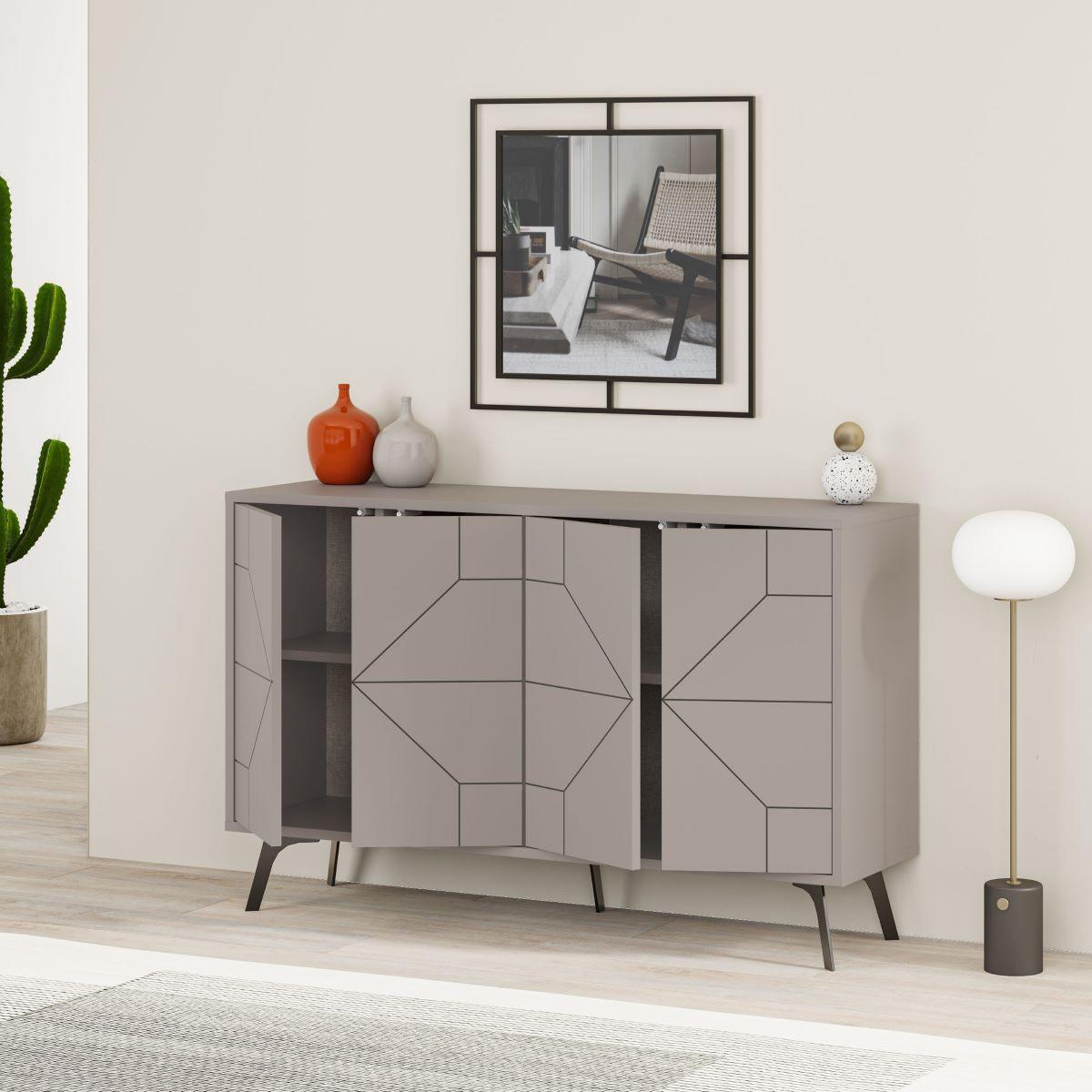 SIDEBOARD mit 4 Türen und dekorierten Türen L123 cm - Dune - Taupe, Holzwerkstoff (35/62.4/16cm) - Calicosy