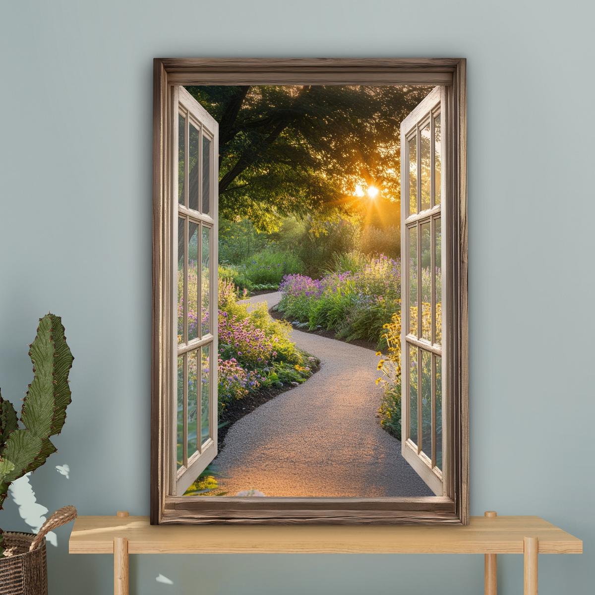 LEINWANDBILD Aussicht - Blumen - Natur - Sonne - Weg Wanddeko 40x60 cm - Hellgelb, Textil (40/60cm) - MuchoWow