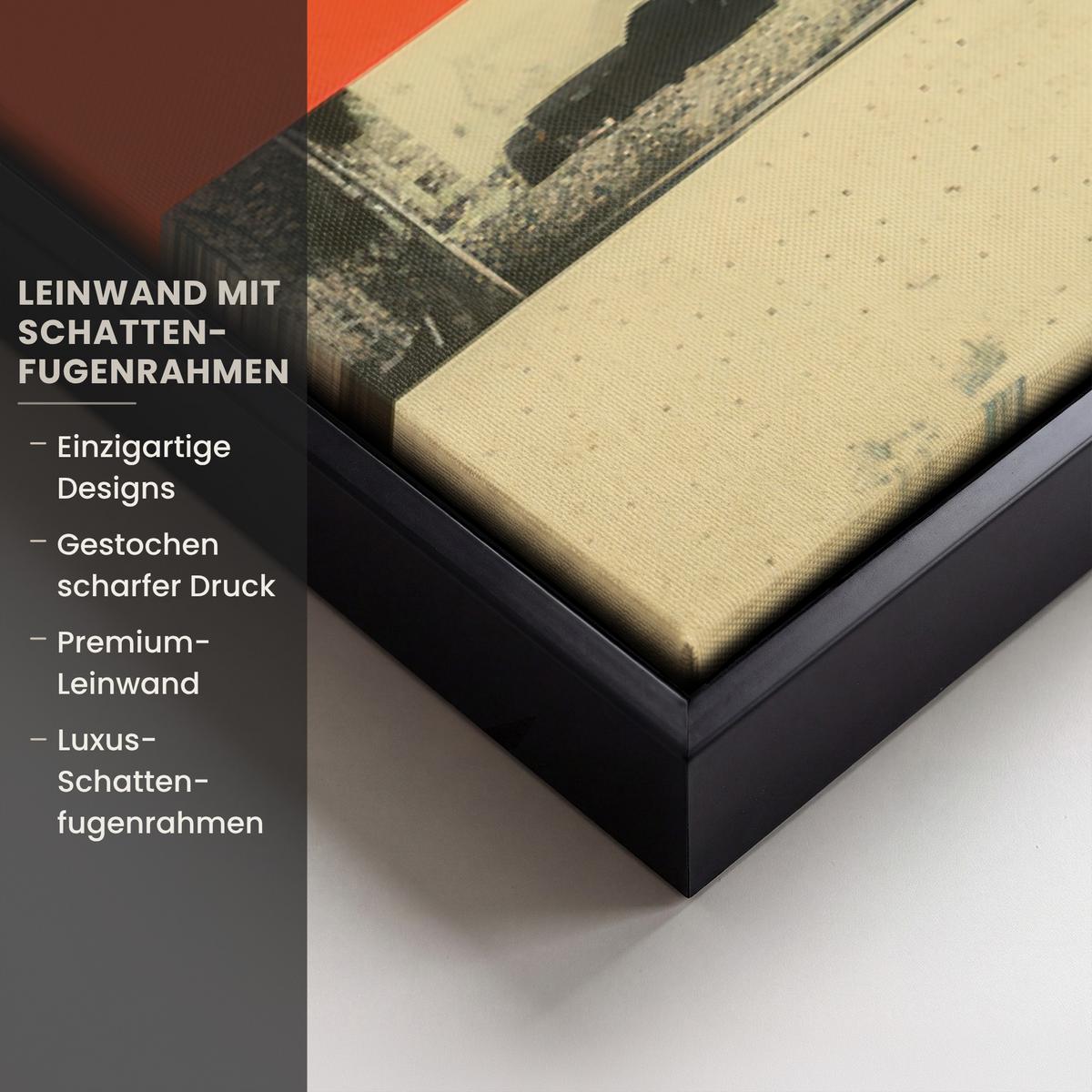 LEINWAND Bilder mit Rahmen - Retro - Junge - Hund - Rot - Grün - 90x60 - Orange, Textil (90/60cm) - MuchoWow