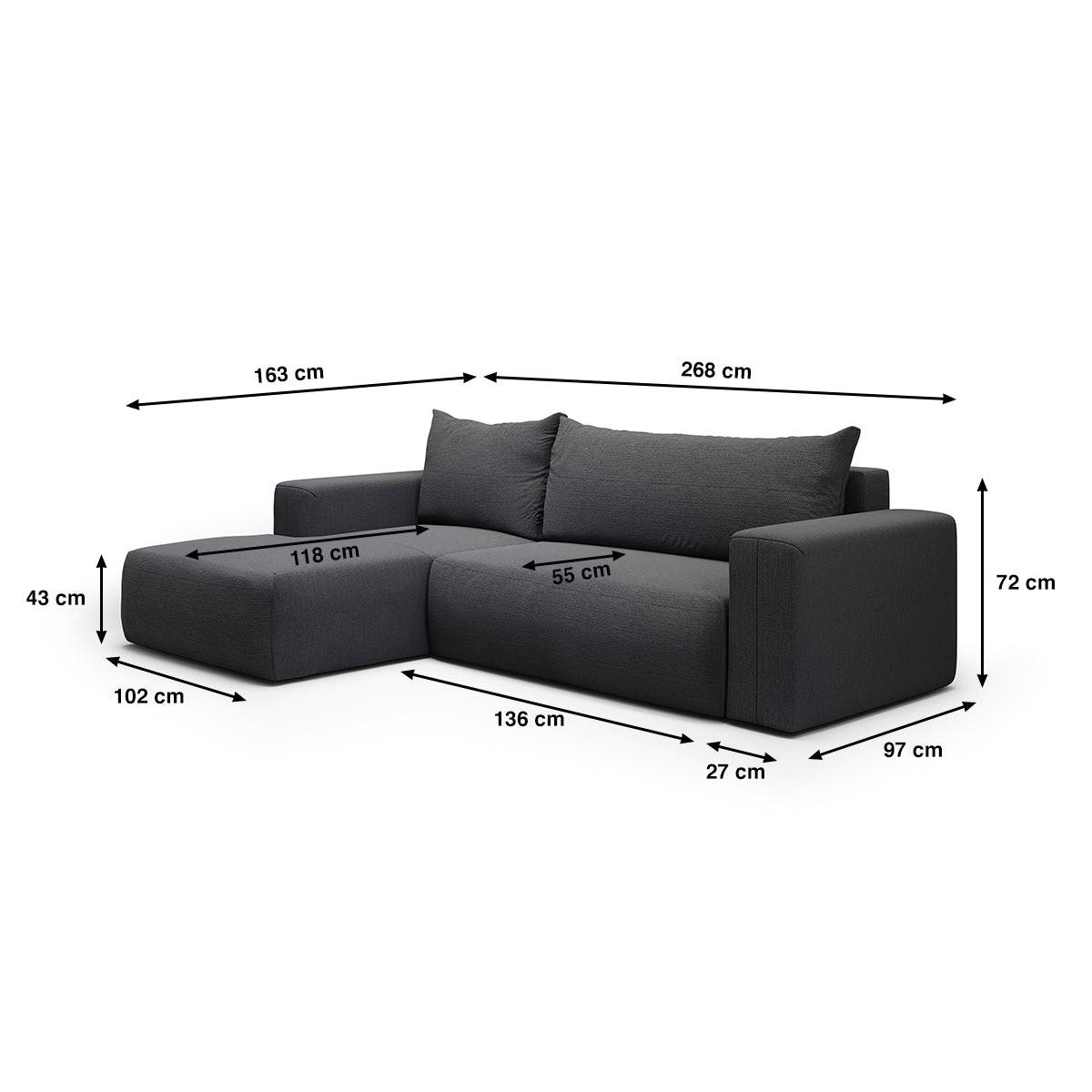 ECKSOFA Bliss 3 Sitzplätze Dunkelgrau - Grau, Holz (268/163cm) - Petits-meubles