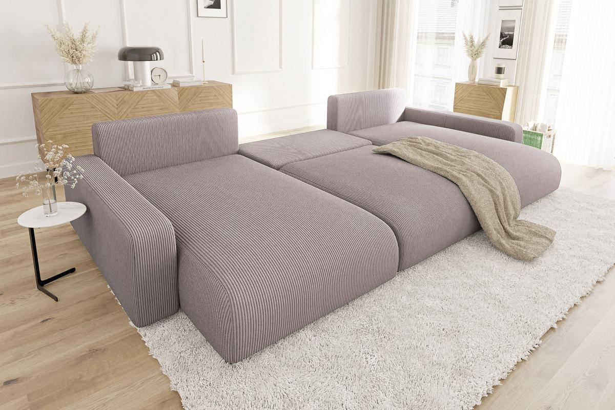 WOHNLANDSCHAFT Emma Puderrosa Cord - Pink/Schwarz, Holz/Kunststoff (332/78/170cm) - S-Style Möbel