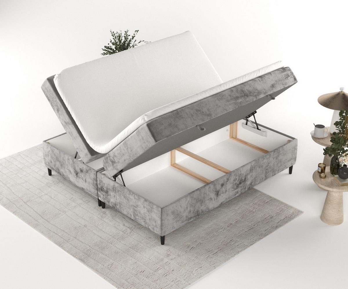 BOXBETT Theo 160/200 cm Grau im Lotta Stoff - Schwarz/Grau, Holz/Holzwerkstoff (160/200cm) - AltaBeds