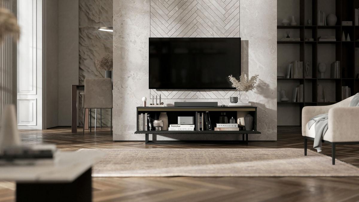 TV-SCHRANK Selene Schwarz Matt mit Metallrahmen 140 cm - Schwarz, Holzwerkstoff/Metall (140/44/35cm) - Meble Lindner