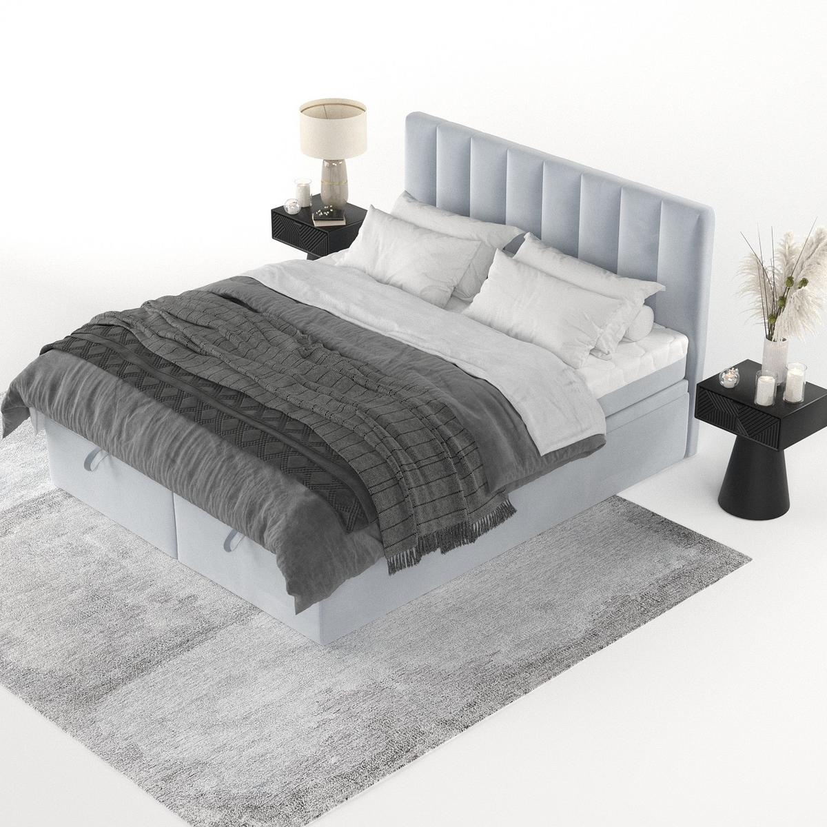 BOXBETT Lume 140/200 cm Hellgrau im Paros Stoff - Hellgrau/Schwarz, Holz/Holzwerkstoff (140/200cm) - AltaBeds