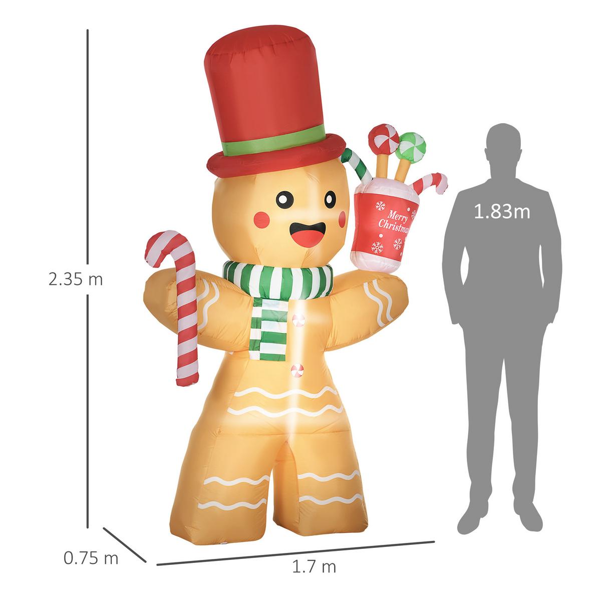 WEIHNACHTS Aufblasbarer Lebkuchenmann 2,35 m mit LED-Lichtern wetterfest - Orange, Kunststoff (75/235/170cm) - HOMCOM