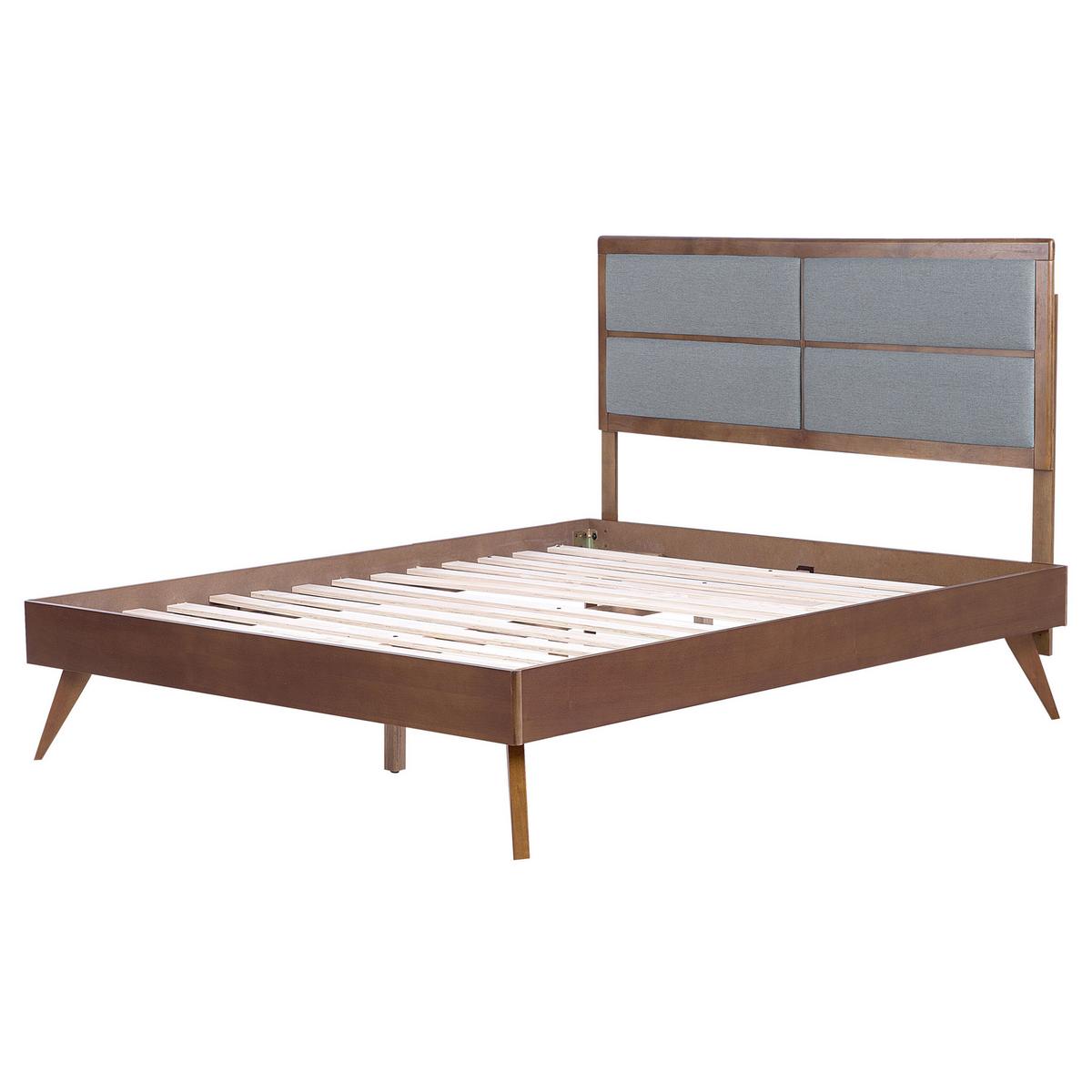 HOLZBETT 160/200cm Dunkler Holzfarbton Poissy - Dunkelbraun, Holzwerkstoff/Textil (160/200cm) - Beliani
