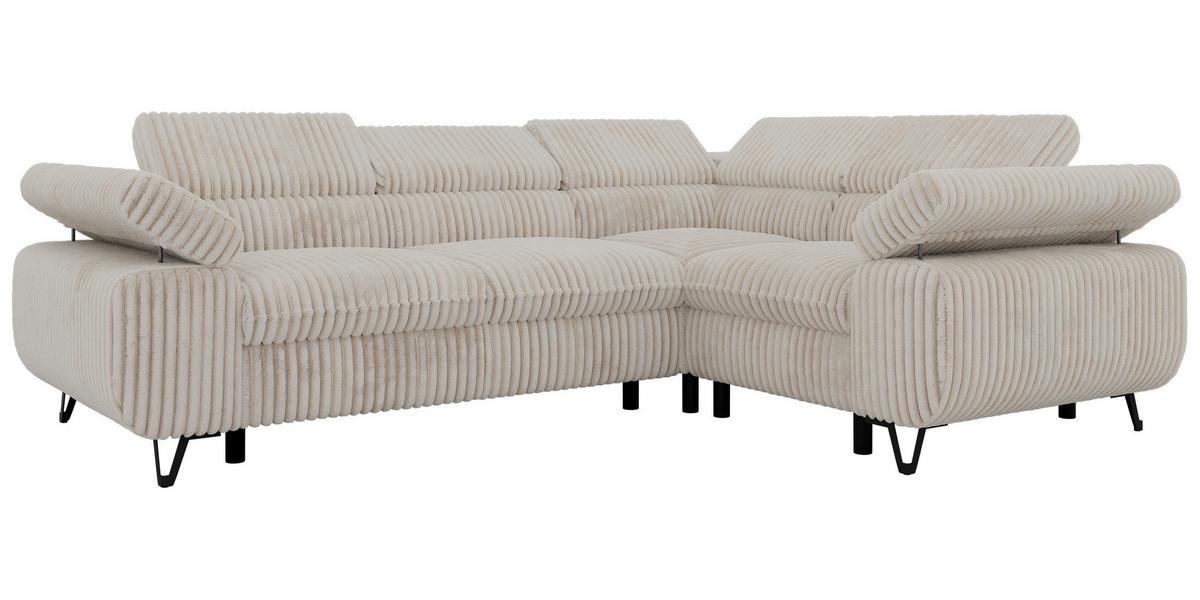 ECKSOFA ORSO L Beige Cord - Rechts Seite - Beige/Creme, Textil/Metall (268/197cm) - MKS