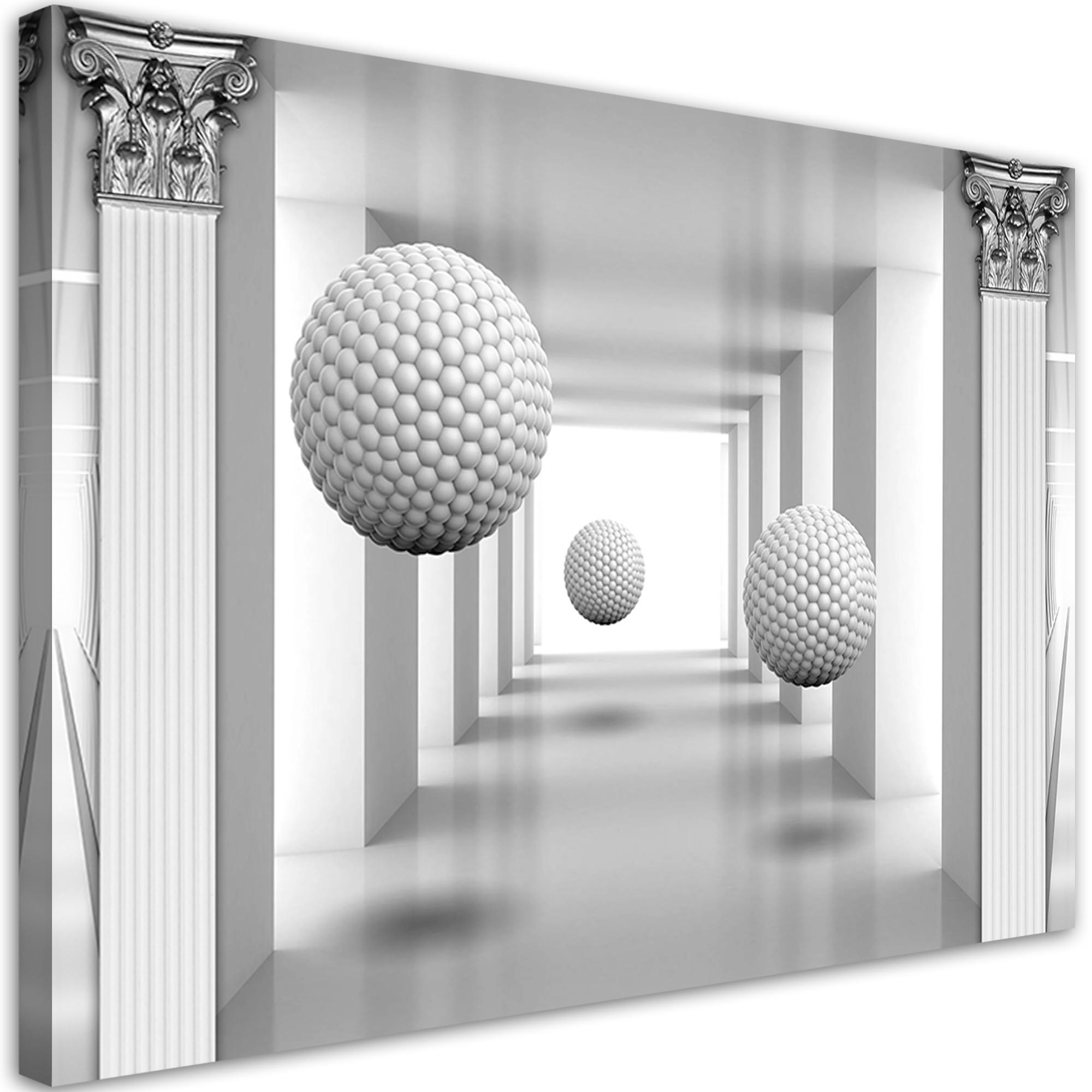 WANDBILD kugeln im 3d tunnel - Weiß, Textil (60/40cm) - Feeby
