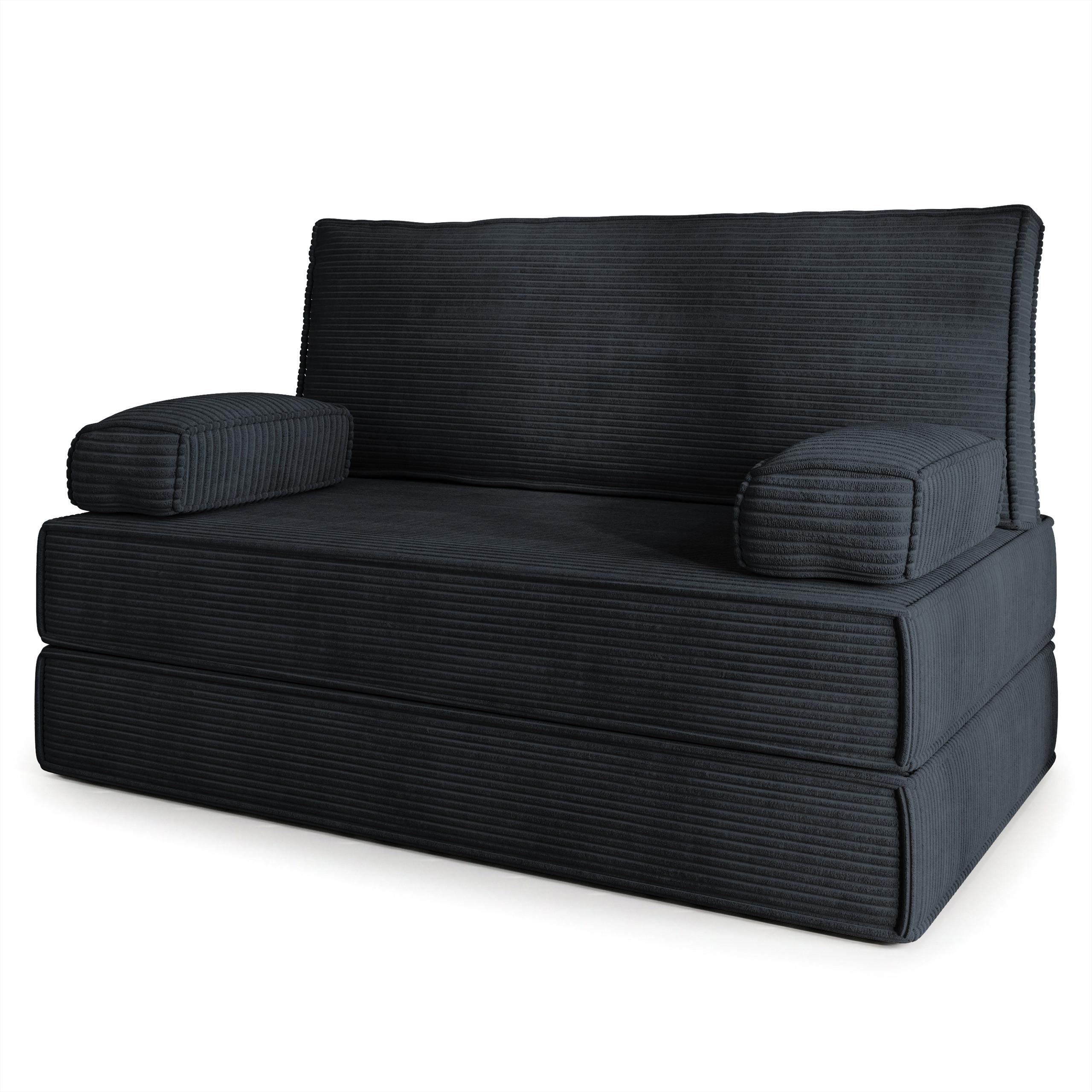 BETTSOFA LADIA aus Schaumstoff Kordstoff Schwarz Schlaffunktion - Schwarz, Textil (140/86/60cm) - MASSENO