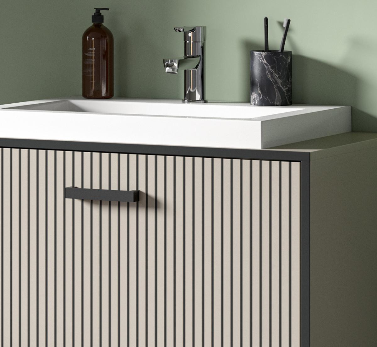 WASCHTISCHKOMBI Waschbeckenunterschrank mit Waschbecken, Sand Schwarz, Soft-Close - Sandfarben/Schwarz, Keramik/Holzwerkstoff (80/84/48cm) - Inn.Furn