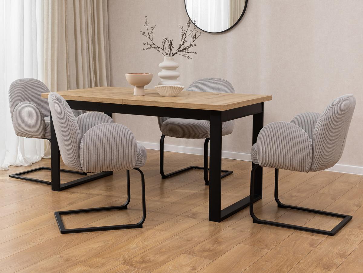 ARMLEHNSTUHL 2er Set Vela im runden Design aus grauem Cord - Schwarz/Grau, Holz/Textil (65/85/64cm) - S-Style Möbel