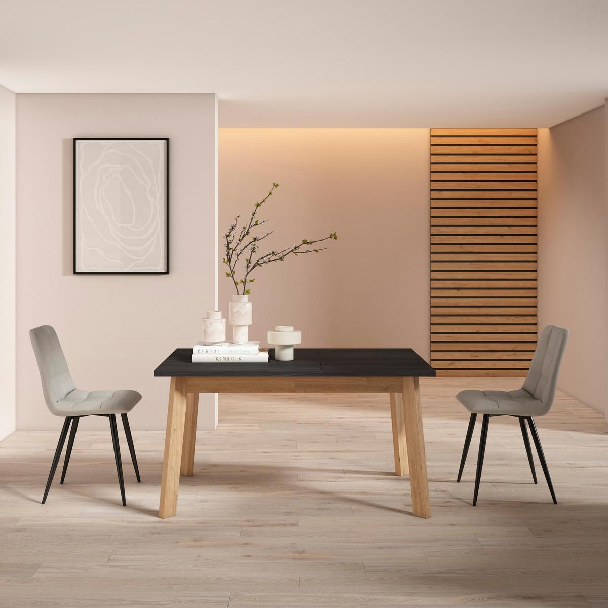 ESSTISCH für 6 Gäste, eiche, schwarz, 140/90/75cm - Eichefarben/Schwarz, Holzwerkstoff (90/140/75cm) - Skraut Home