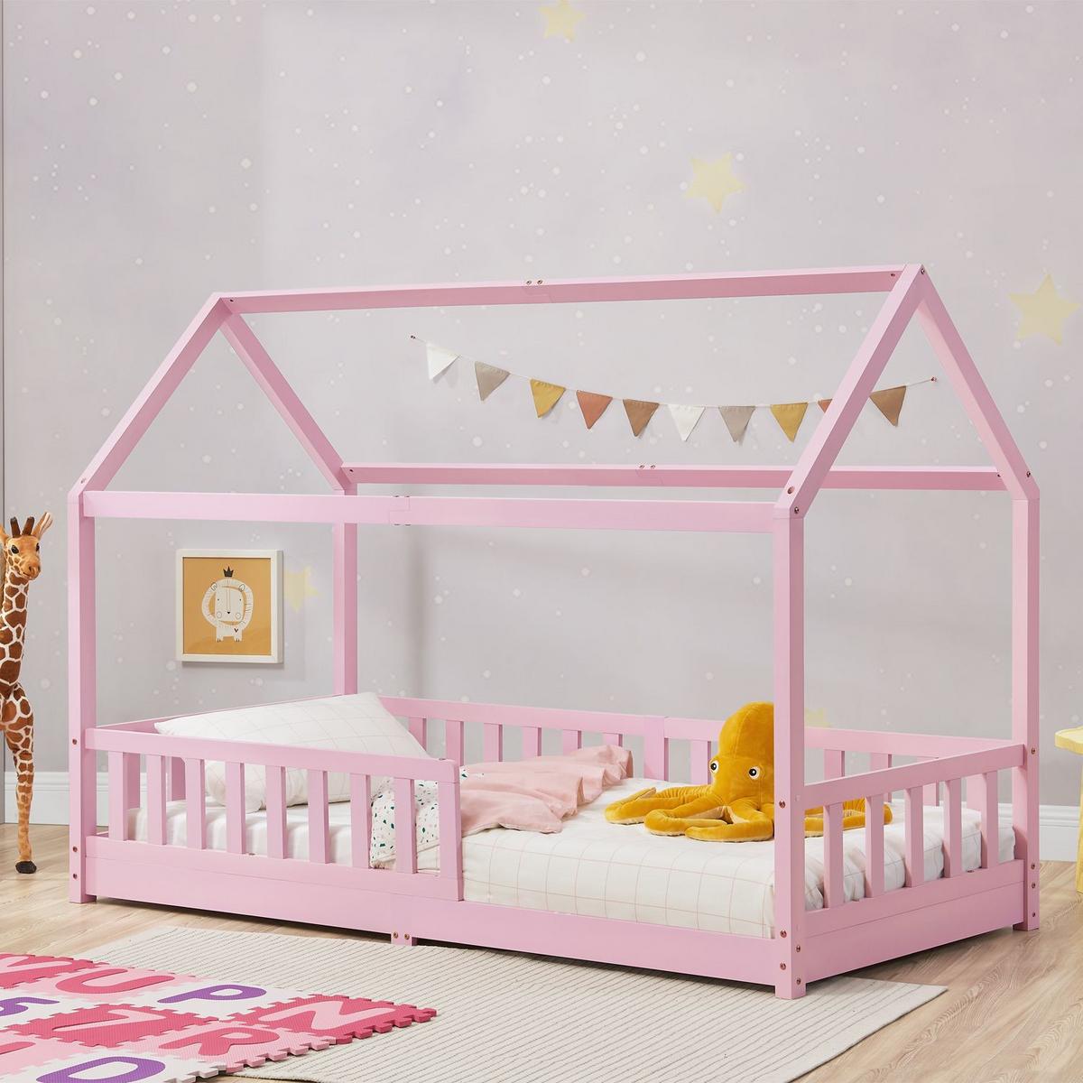 KINDERBETT Marli rosa 90x200 cm - Rosa, Holz (90/200cm) - Juskys
