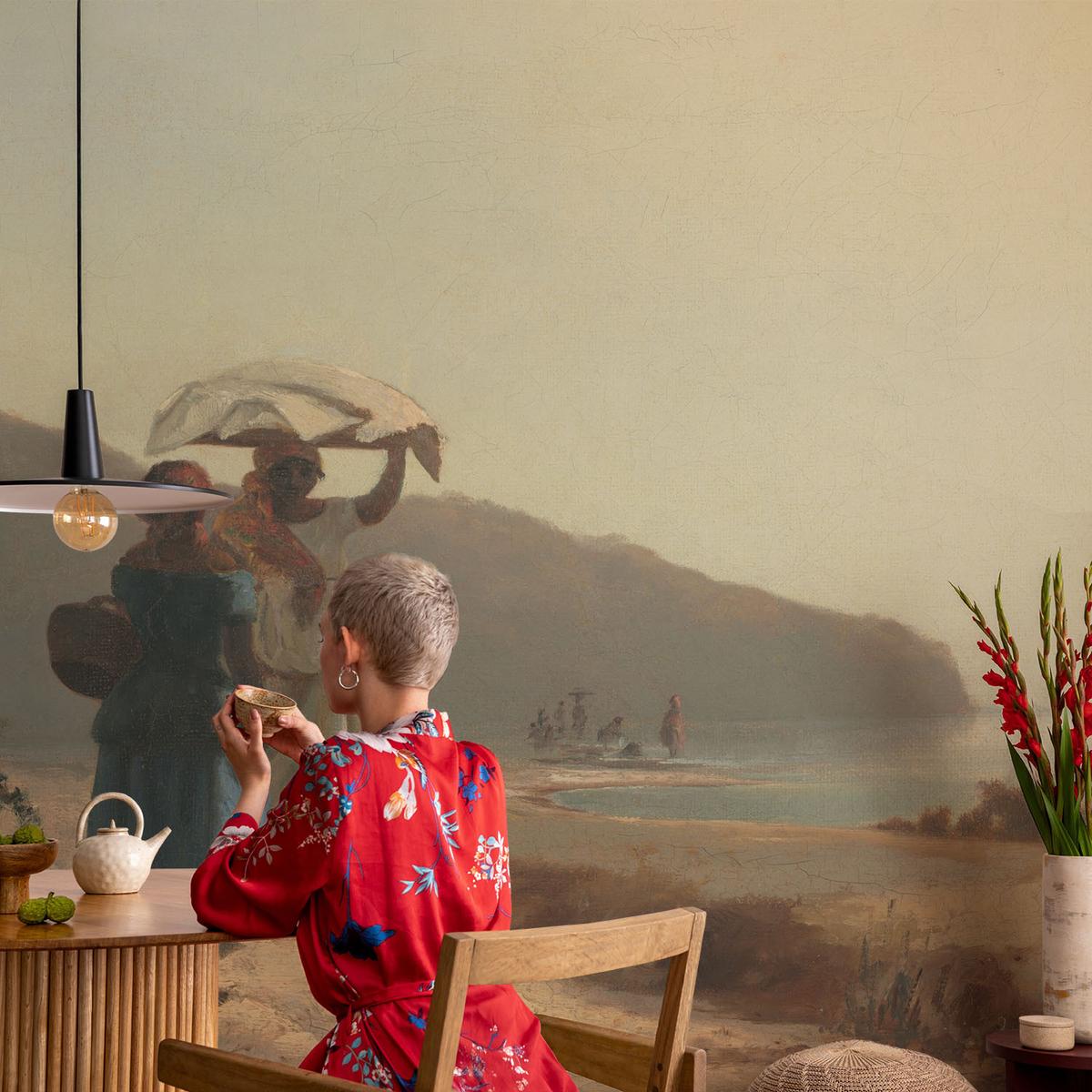 FOTOTAPETE 416x254 cm - Ein Spaziergang am Meer - Beige, Textil (416/254cm) - Wallfluent