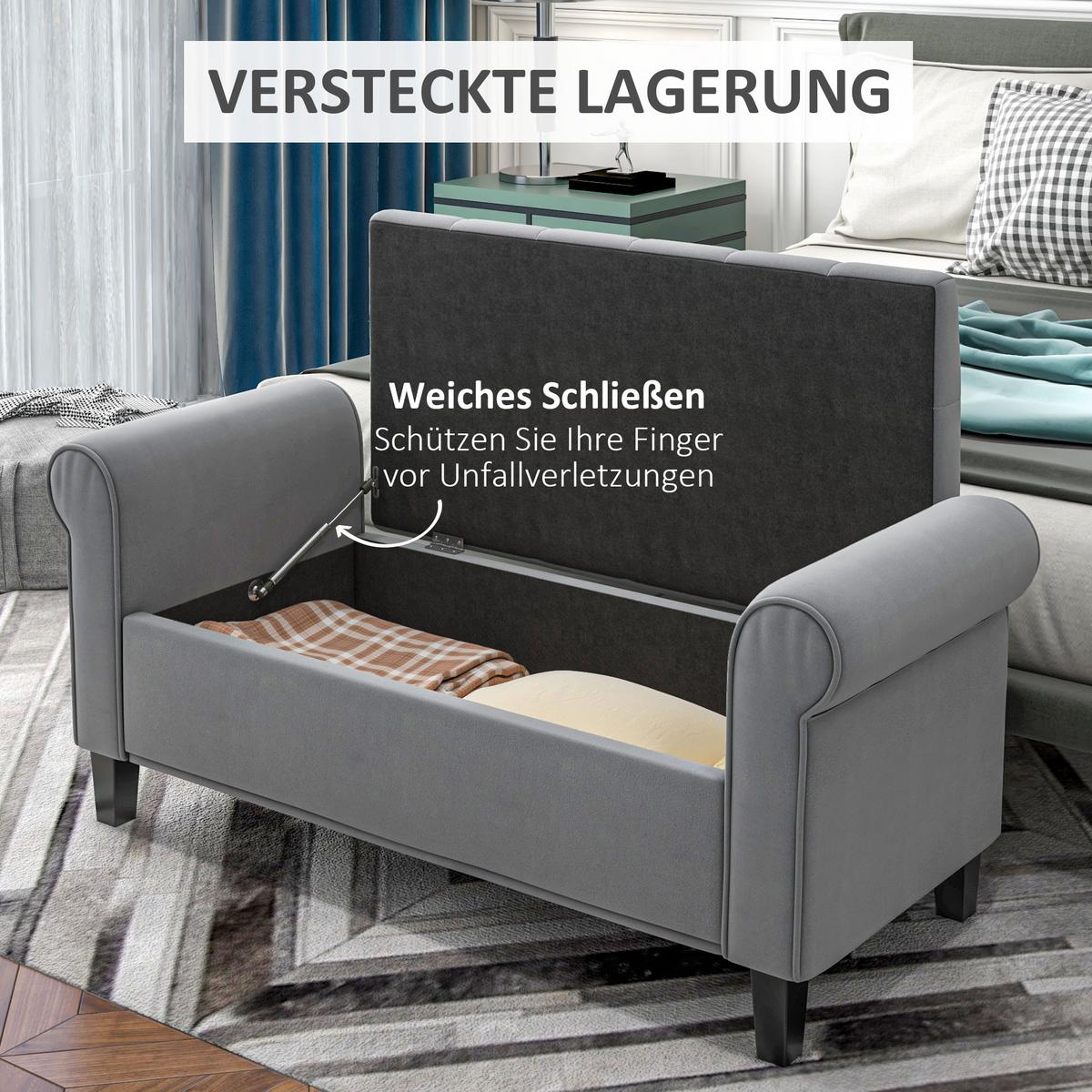 TRUHENBANK Samtoptik, Grau - Grau, Kunststoff (48.5/57/126cm) - HOMCOM