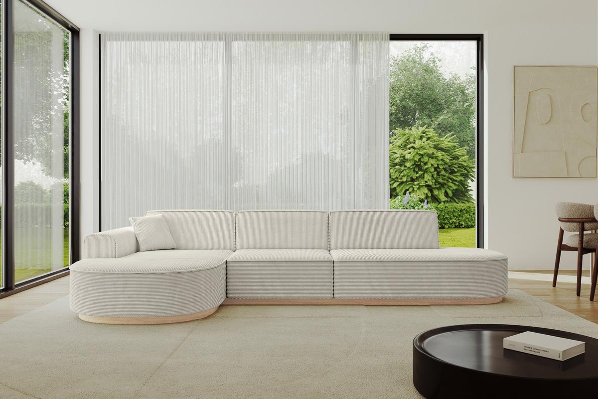 ECKSOFA Ottomane Links MARI-L2-v1 - 328x171x83 cm Creme Cord - Hellgrau/Creme, Holzwerkstoff/Textil (328/171cm) - ALTDECOR