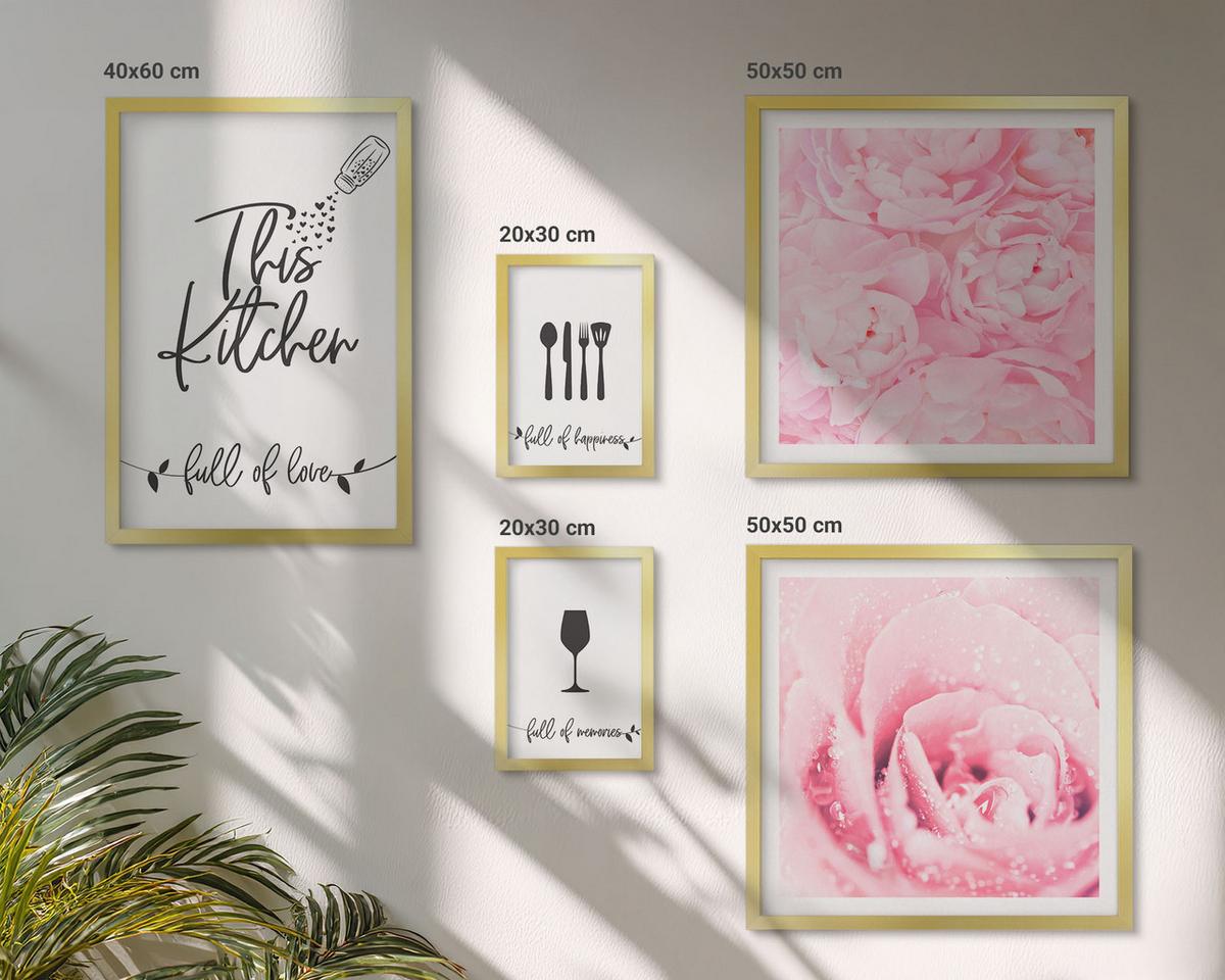 BILDER SET 5er Set - 50x50 cm & 20x30 cm & 40x60 cm Goldrahmen - Zen-Gemälde, Wassersteine, Buddha - Goldfarben, Kunststoff (40/60cm) - TULUP