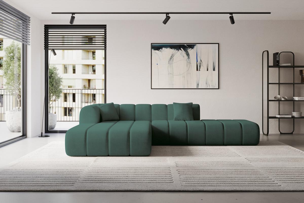 ECKSOFA Ottomane Links BILA-L 289x176x71 Grün Samt - Jadegrün/Schwarz, Holzwerkstoff/Kunststoff (176/289cm) - ALTDECOR