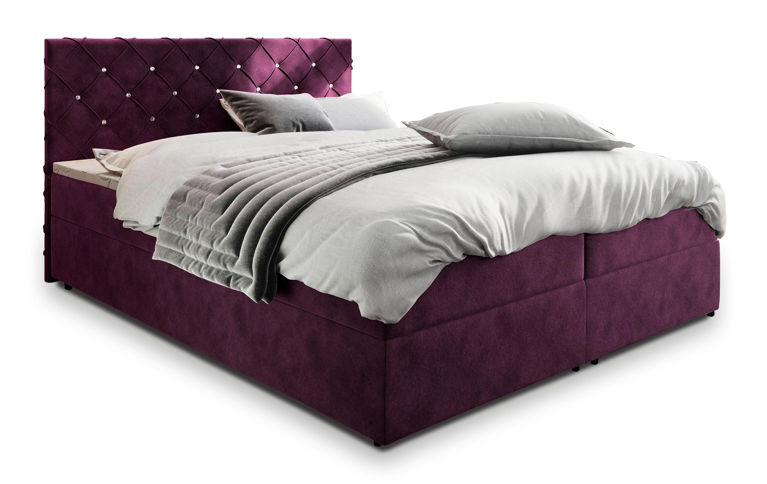 BOXBETT RIVA 180x200 cm mit Matratze und Topper, H2+H3 - Violett - Violett, Holz (180/200cm) - MASSENO