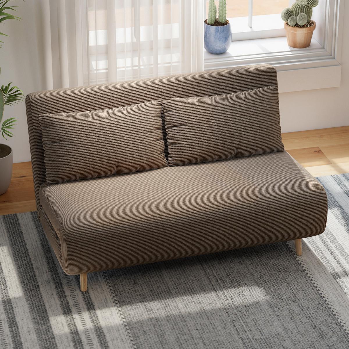 SCHLAFSOFA Polyester Buchenholz Kaffee-Braun - Buchefarben/Braun, Buchenholz/Textil (90/81/141cm) - HOMCOM