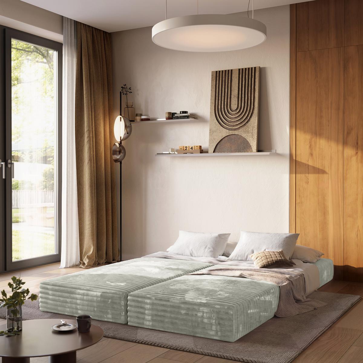 ECKSOFA NOTIA modulares Boneless Sofa mit Schlaffunktion Hellgrau Cordstoff - Hellgrau, Textil (200/120cm) - MASSENO