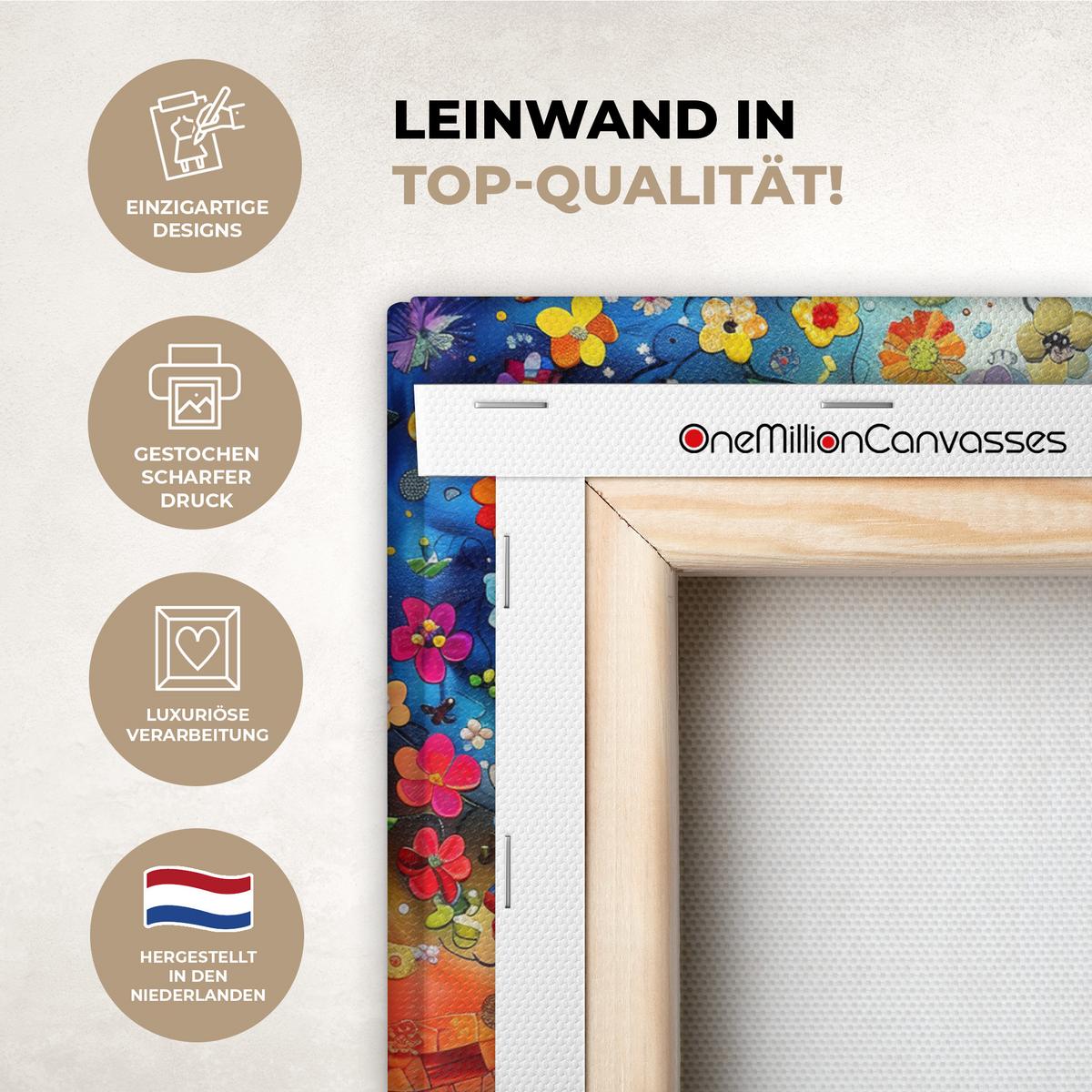 LEINWANDBILD Kunst - Baum des Lebens - Blumen - Hippie Deko Schlafzimmer 30x20 cm - Dunkelblau, Textil (30/20cm) - MuchoWow