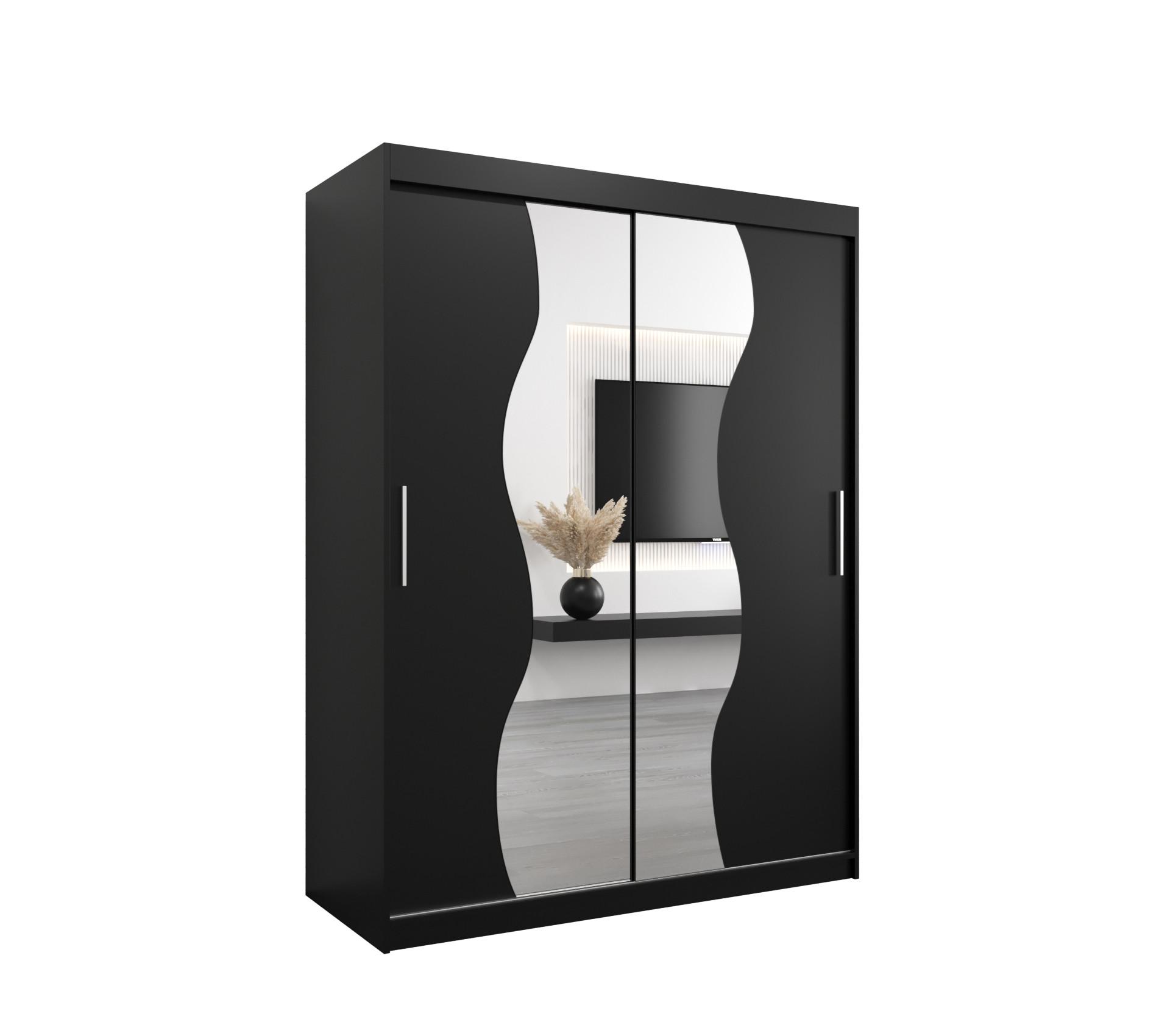SCHWEBETÜRENSCHRANK 200/150/62 2-türig - Silberfarben/Schwarz, Holz/Kunststoff (150/200/62cm) - MÖBEL KRYSPOL