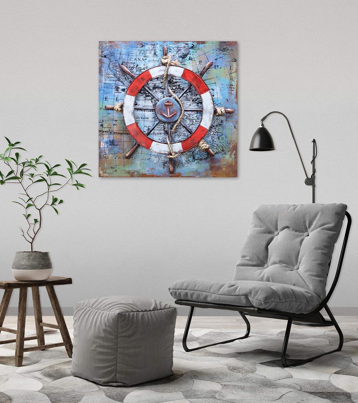 METALLBILD Blau 60/60 cm - Blau/Rot, Metall (2.5/60cm) - KUNSTLOFT