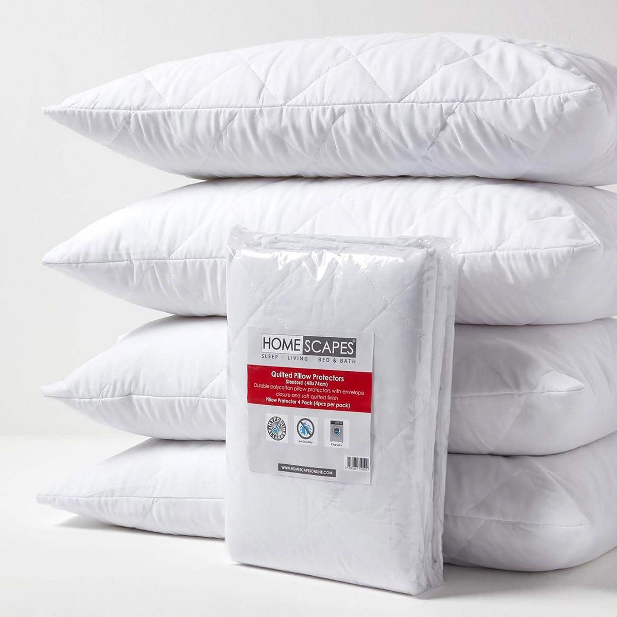 KISSENSCHONER gesteppt 48/74 cm, 4er-Set, Hotelverschluss - Weiß, Textil (48/74cm) - Homescapes