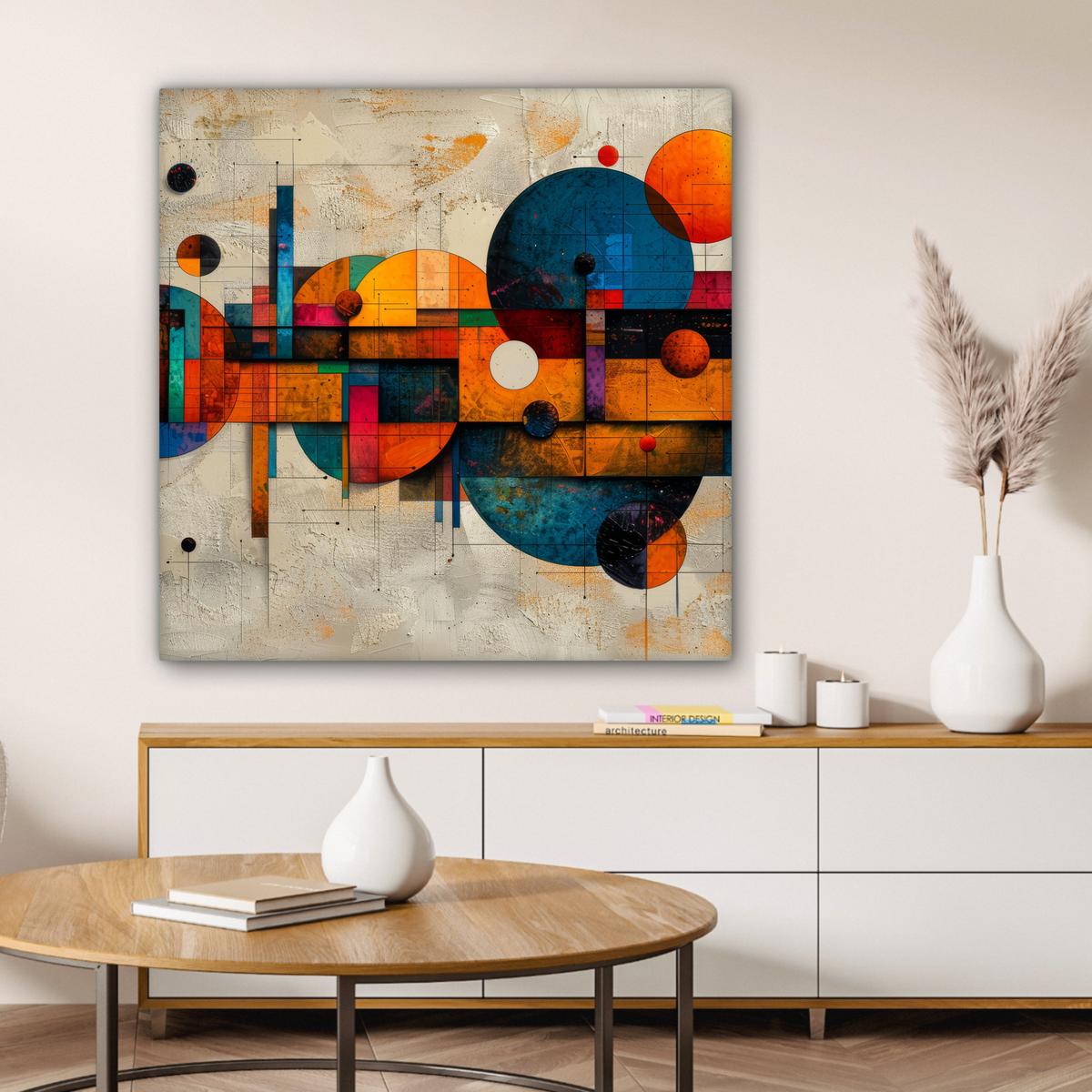 LEINWANDBILD Vintage - Moderne Kunst - Orange - Geometrische Formen Deko Groß 90x90 cm - Multicolor, Textil (90/90cm) - MuchoWow