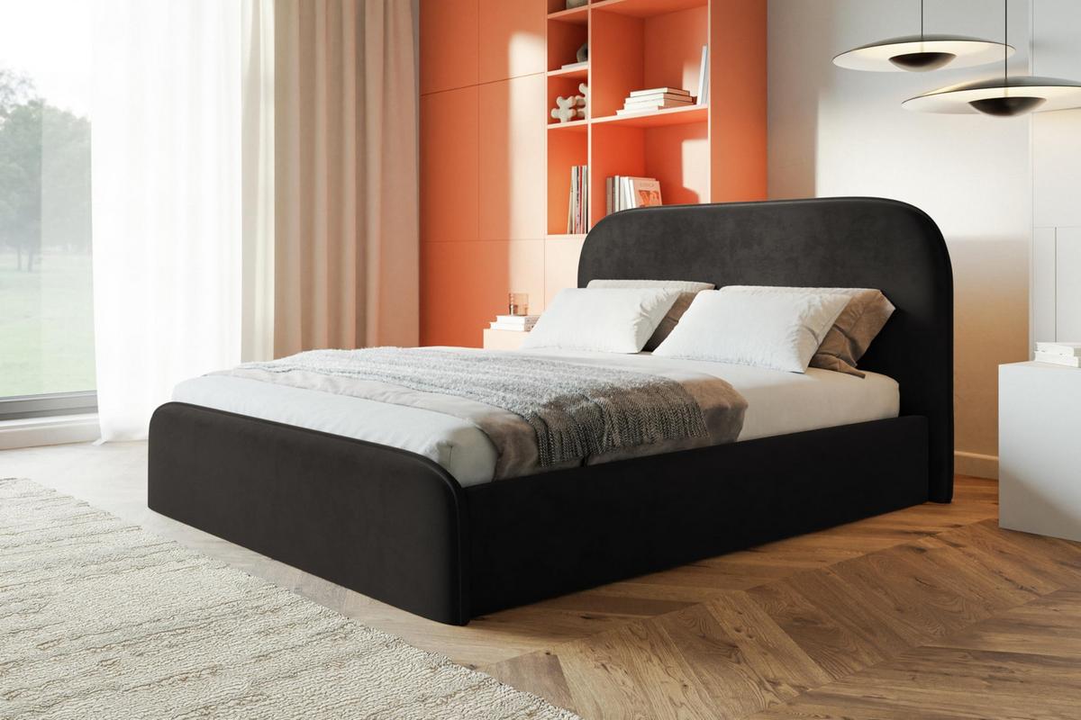BETT 180x200 - Polsterbett mit Bettkasten und Holzrahmen - Modern Betten - Amor-Samtstoff - Kollektion Vienna - Schwarz - Schwarz, Holz/Textil (180/200cm) - Alpi-Möbel