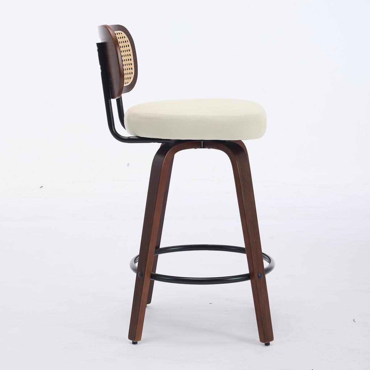 BARHOCKER SET 2 STK. 90 cm Walnuss & Beige Drehbare Rattan Barstühle mit Polstersitz - Beige, Leder (56/90/43cm) - Urban Meuble