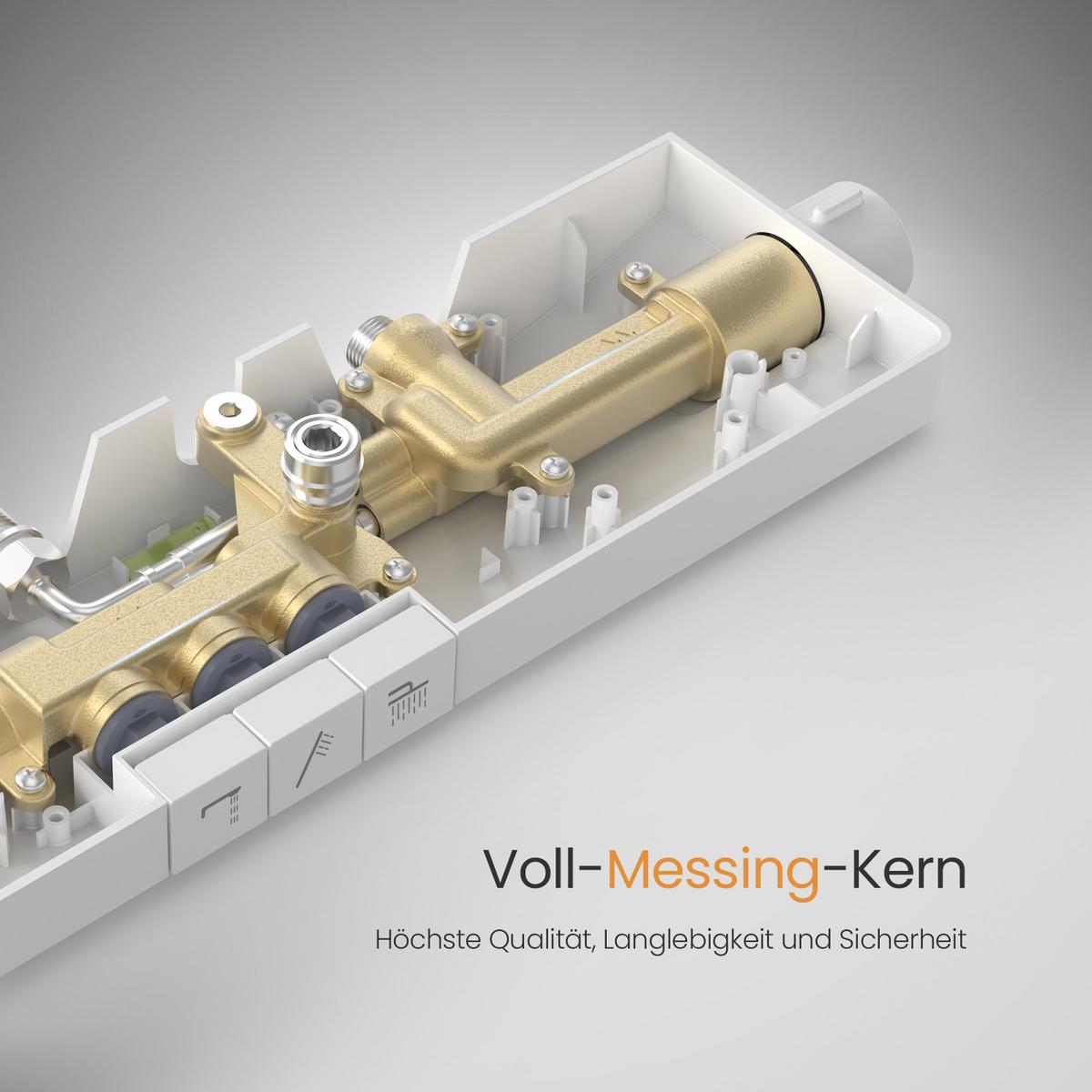 ÜBERKOPFBRAUSESET mit Thermostat Drei Wasserauslassmethoden Weiß - Weiß, Metall (49/106.8/13.5cm) - EMKE