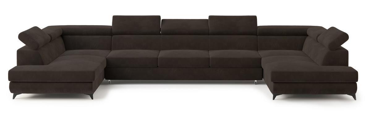 WOHNLANDSCHAFT URMANO Braun Velours-Stoff mit Schlaffunktion - Braun, Holz (395/89/190cm) - MASSENO