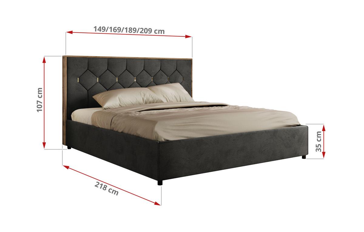 POLSTERBETT LARINO CLASSIC 180/200 - Dunkelgrau Velvet - Multipocket-Matratze - Dunkelgrau, Textil (180/200cm) - MKS