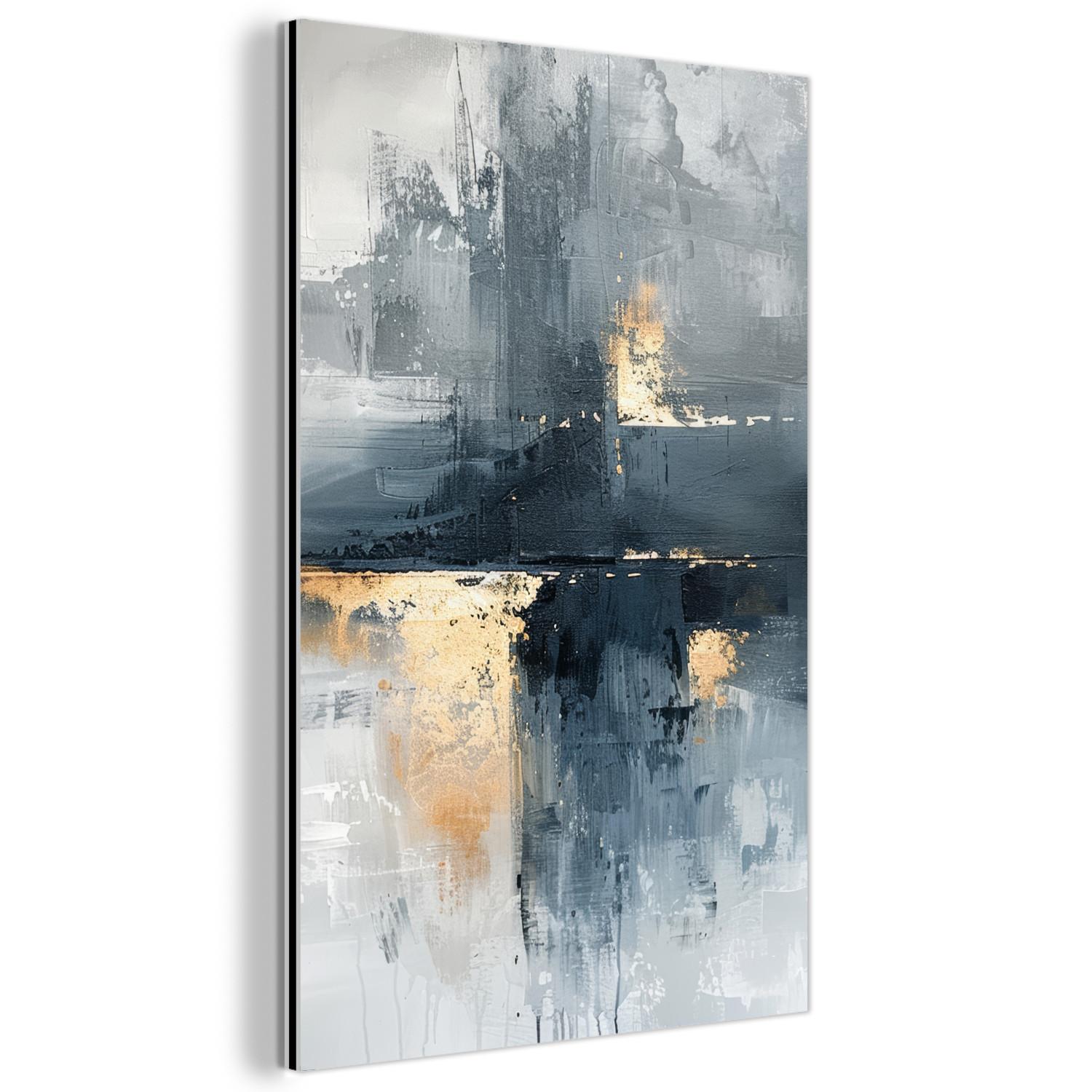 METALLBILD Kunst - Grau - Gold - Abstrakt Deko Wohnzimmer 60x90 cm - Dunkelgrau, Metall (60/90cm) - MuchoWow