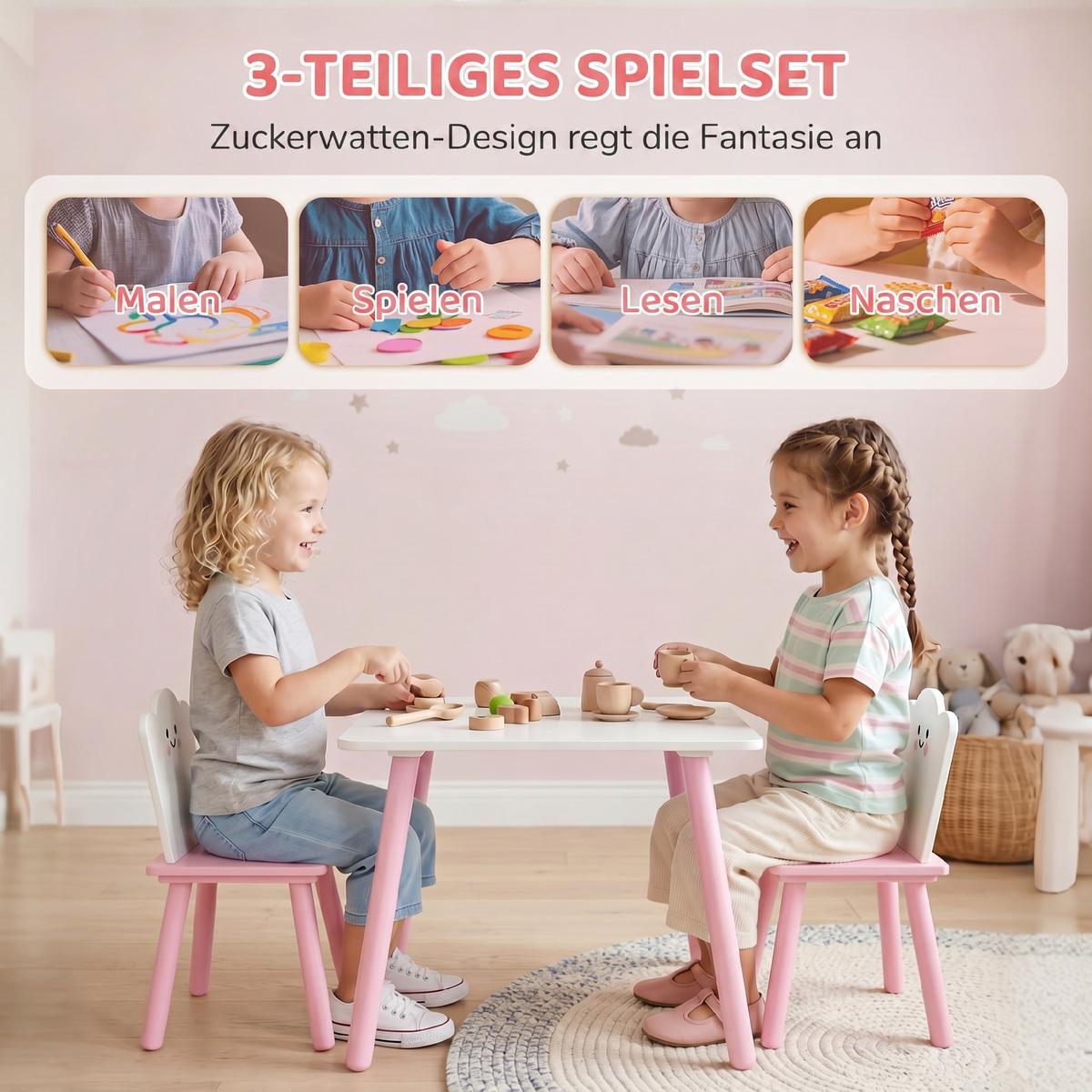 KINDERTISCH-UND-STUHL-SET MDF-Kiefernholz Rosa - Rosa, Holz/Holzwerkstoff (60/44/60cm) - AIYAPLAY