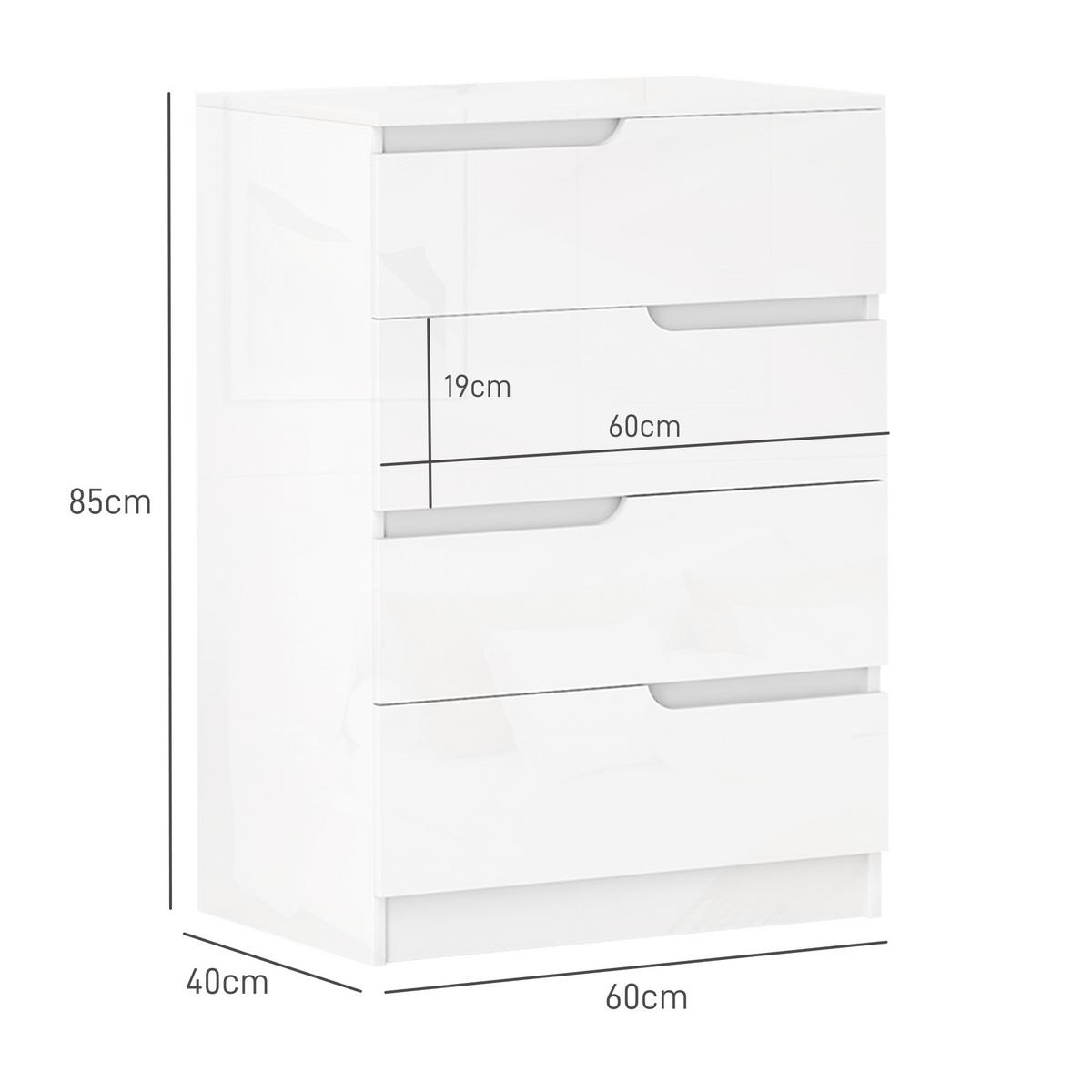 KOMMODE Beistellschrank mit 4 Schubladen, Hochglanzweiß 60 x 40 x 85cm - Weiß, Holzwerkstoff (40/85/60cm) - HOMCOM