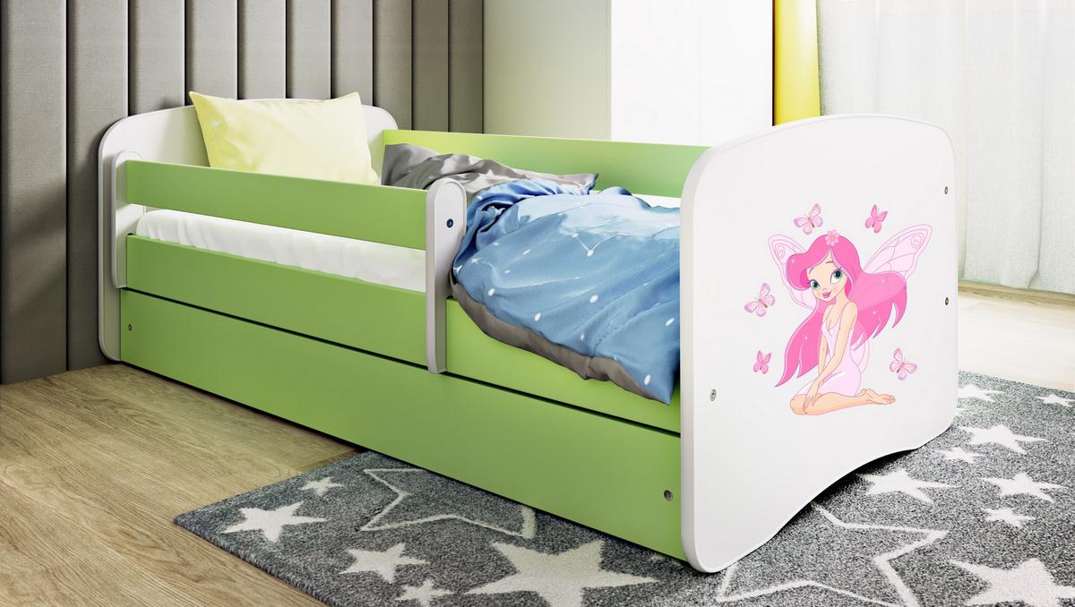 KINDERBETT Fee mit Schmetterlingen mit Schublade und Matratze 180/80 - Grün, Holzwerkstoff (80/180cm) - RAUMHIRSCH FURNITURE