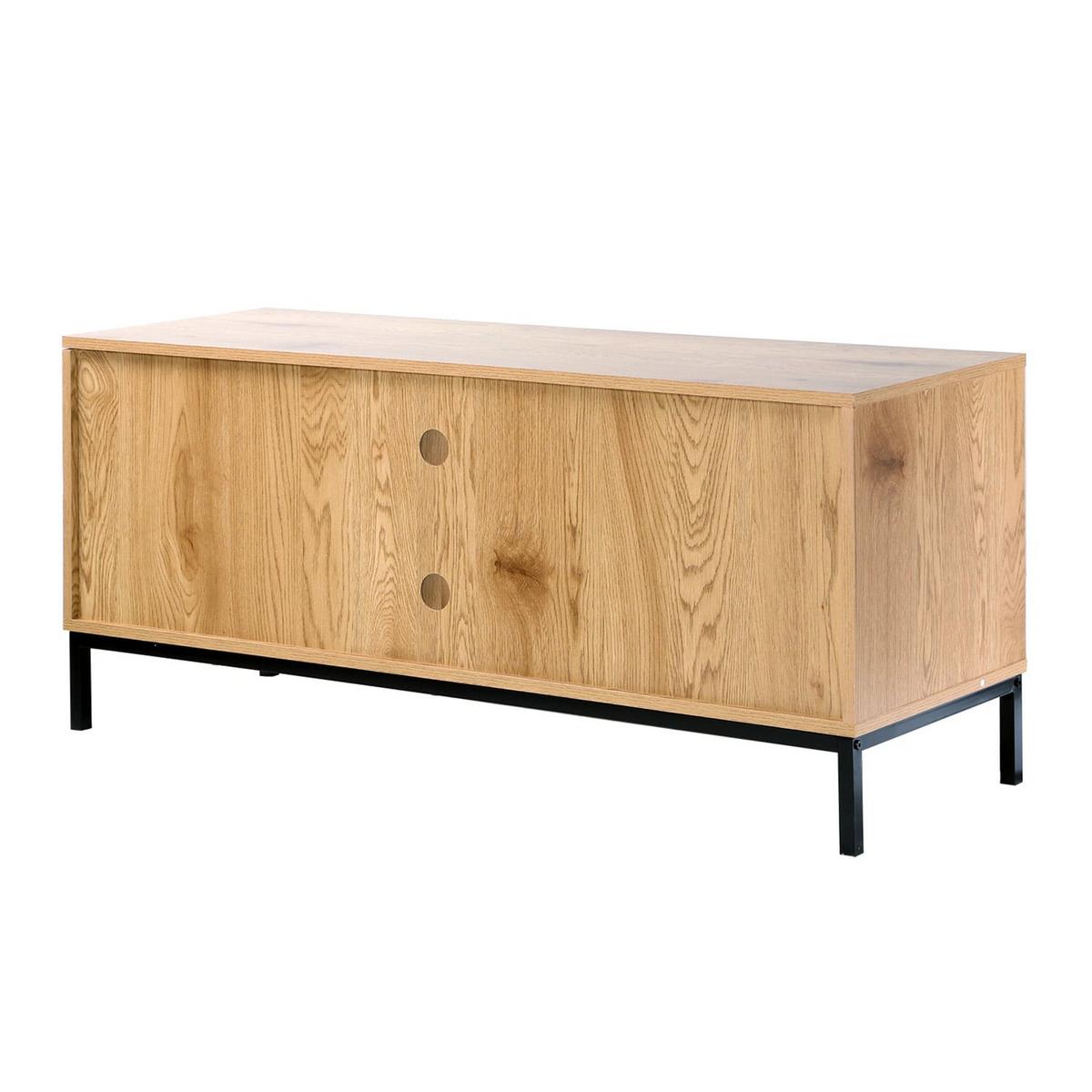 TV-MÖBEL mit 2 Türen, Rattangeflecht und 2 Ablagen - L120cm - Eschefarben, Holzwerkstoff (39/51/45cm) - Calicosy