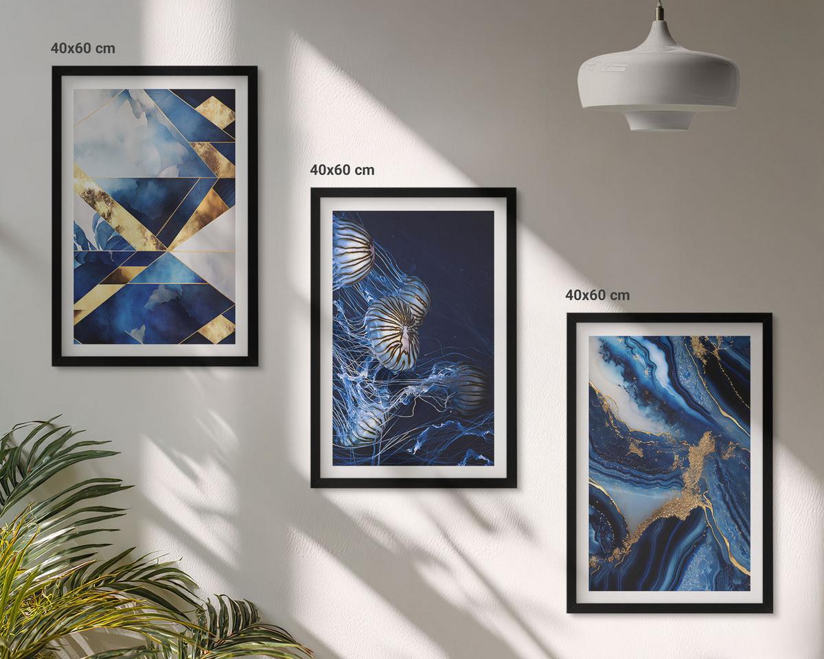 BILDER SET 3er Set - 40x60 cm Schwarzer Rahmen - Abstrakte, elegante Muster - Schwarz, Kunststoff (40/60cm) - TULUP