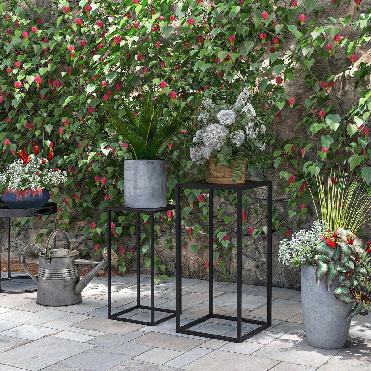 BLUMENSTÄNDER 2er Set Stahl Schwarz - Schwarz, Metall (31/31/65cm) - Outsunny