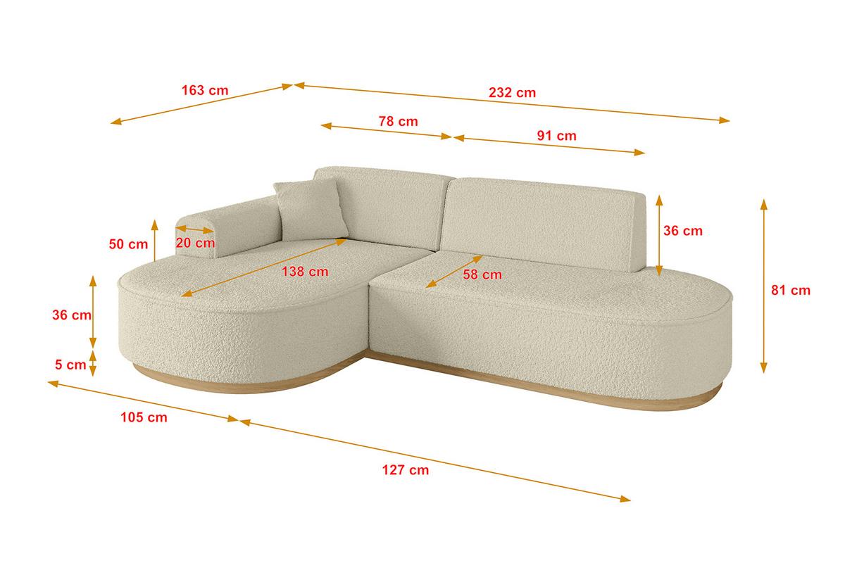 ECKSOFA Ottomane Links MARI-L1-v2 - 243x171x83 cm Beige Bouclé - Beige, Holzwerkstoff/Textil (243/171cm) - ALTDECOR