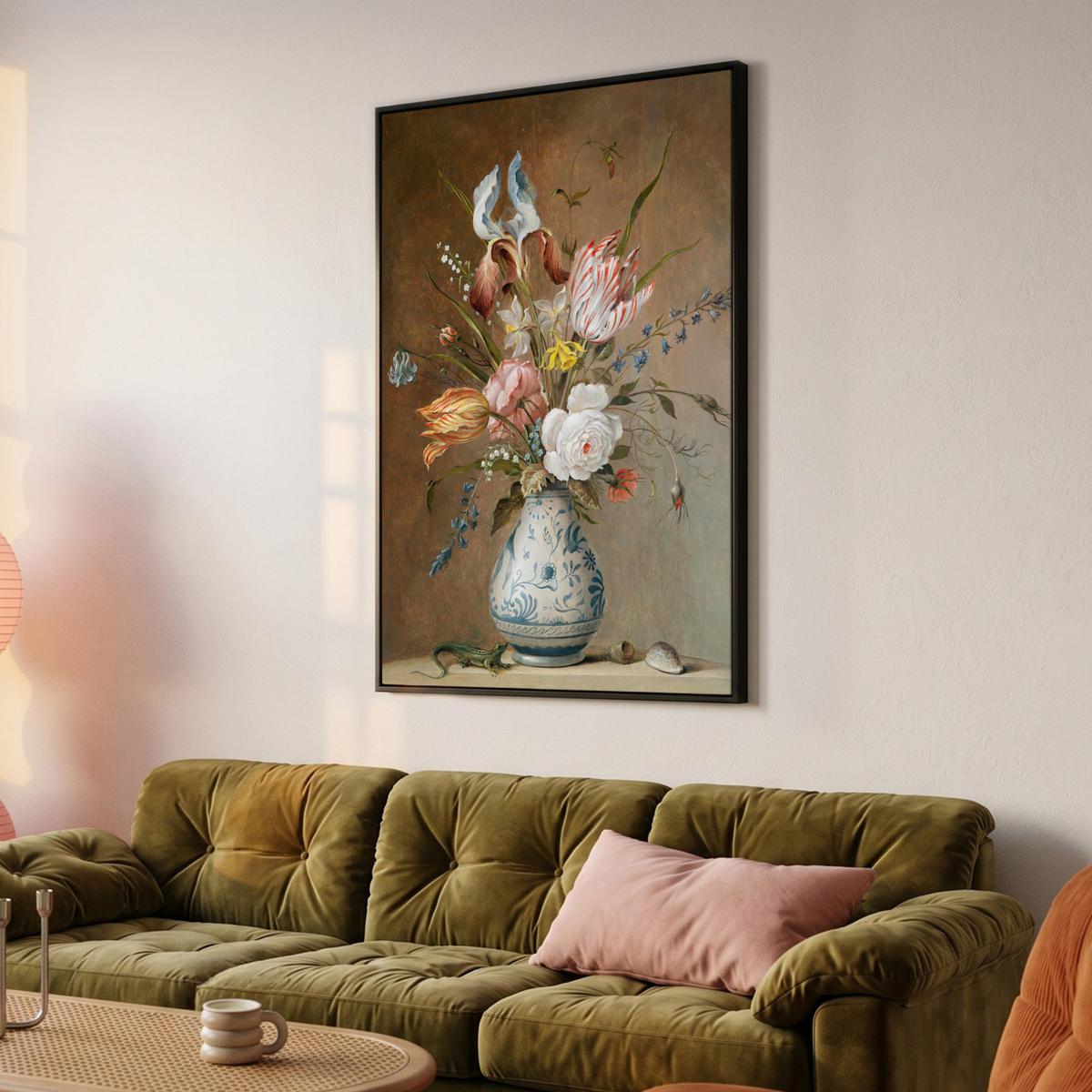LEINWAND Bilder mit Rahmen - Alte Meister - Blumen - Balthasar van der Ast - 90x140 - Hellbraun, Textil (90/140cm) - MuchoWow