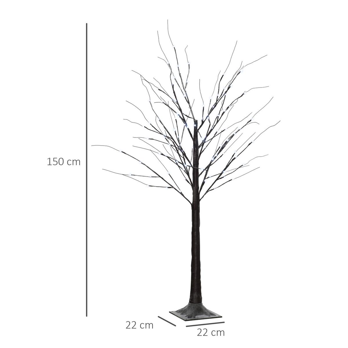 150 cm Kunstbaum, Birkenbaum mit 96 LED, Kunstschnee für Party, Braun - Braun, Kunststoff (22/150/22cm) - HOMCOM