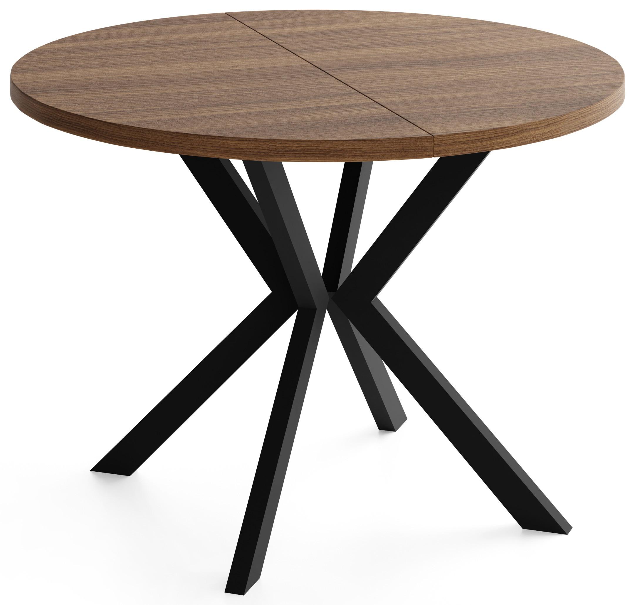 ESSTISCH Valeo runder ausziehbarer, Walnuss Braun 100-180/100/76 cm - Walnussfarben/Schwarz, Holzwerkstoff/Metall (100/180/76cm) - WFL GROUP