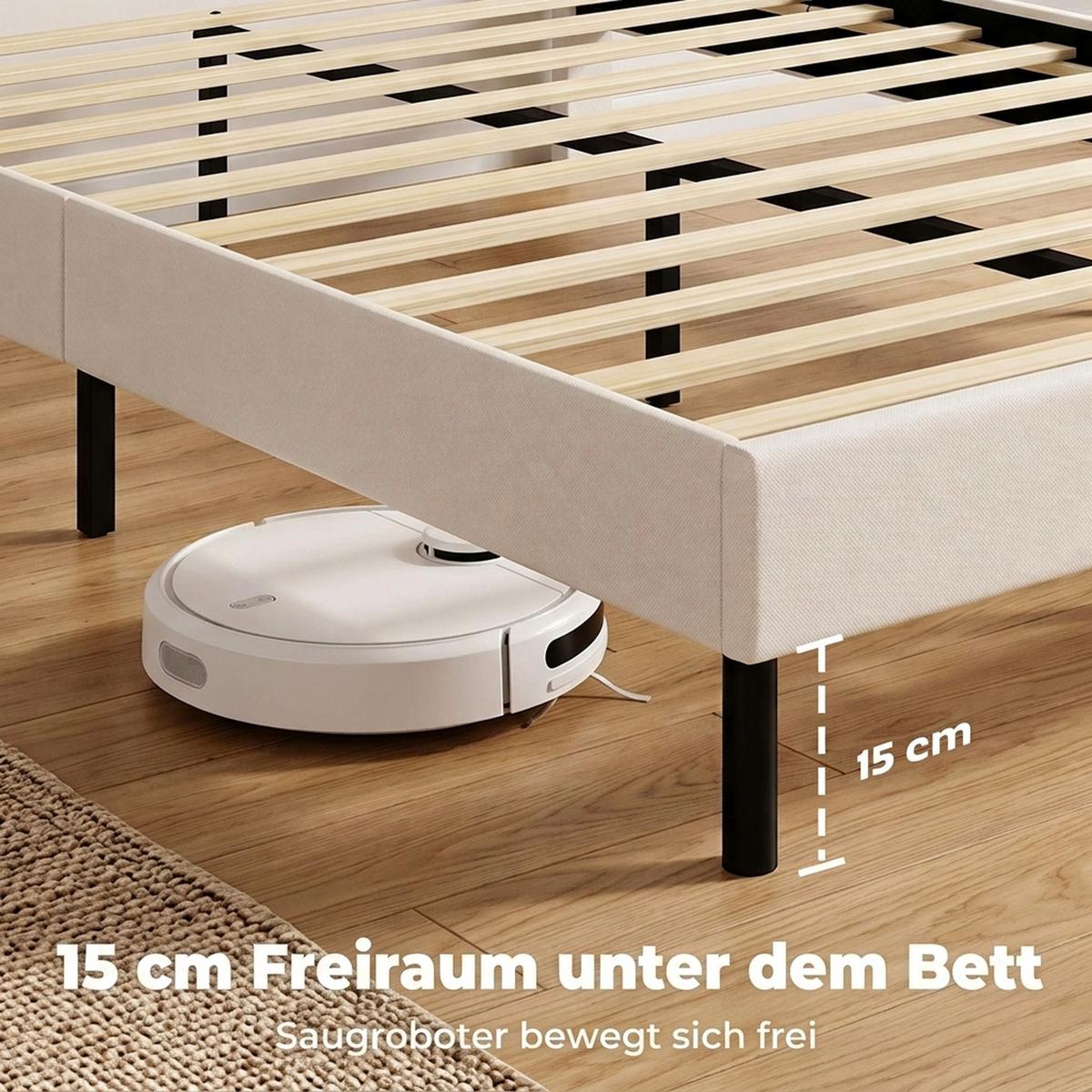 BETTGESTELL Polyester Sperrholz Beige - Beige, Holzwerkstoff/Textil (140/200cm) - HOMCOM