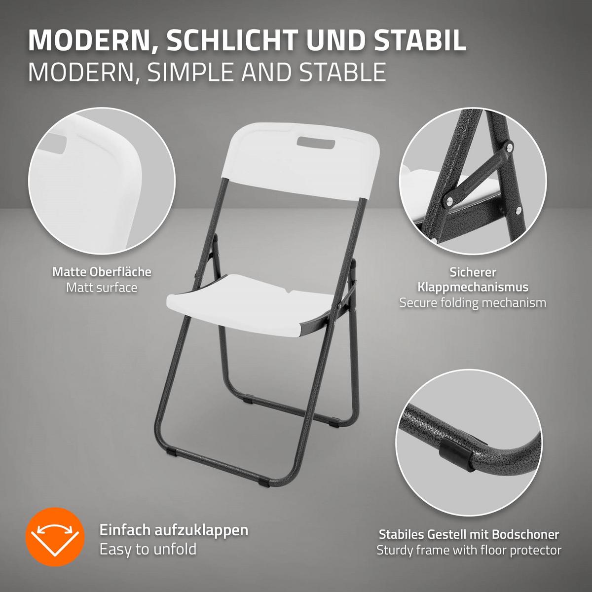 KLAPPSTUHL 4er Set Weiß Kunststoff Metall - Dunkelgrau/Anthrazit, Metall (54.5/85.5/46cm) - ECD-Germany
